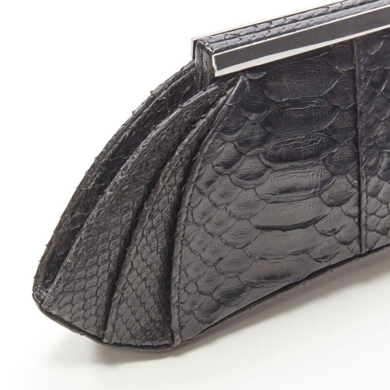 PHILIP TREACY black scaled leather silver metal clasp evening clutch bag For Sale 3