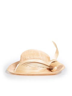Philip Treacy Brown Round Gold Trim Straw Hat