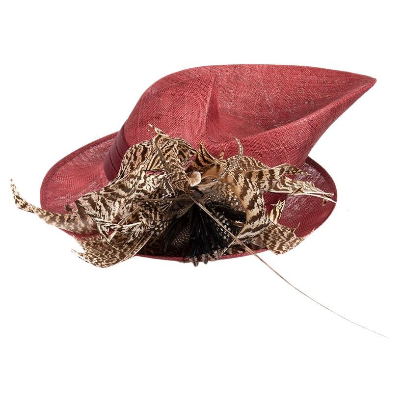Philip Treacy Burgundy Feather Trim Ascot Hat