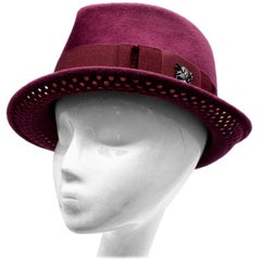 Philip Treacy Burgundy Wool Felt Fedora Hat