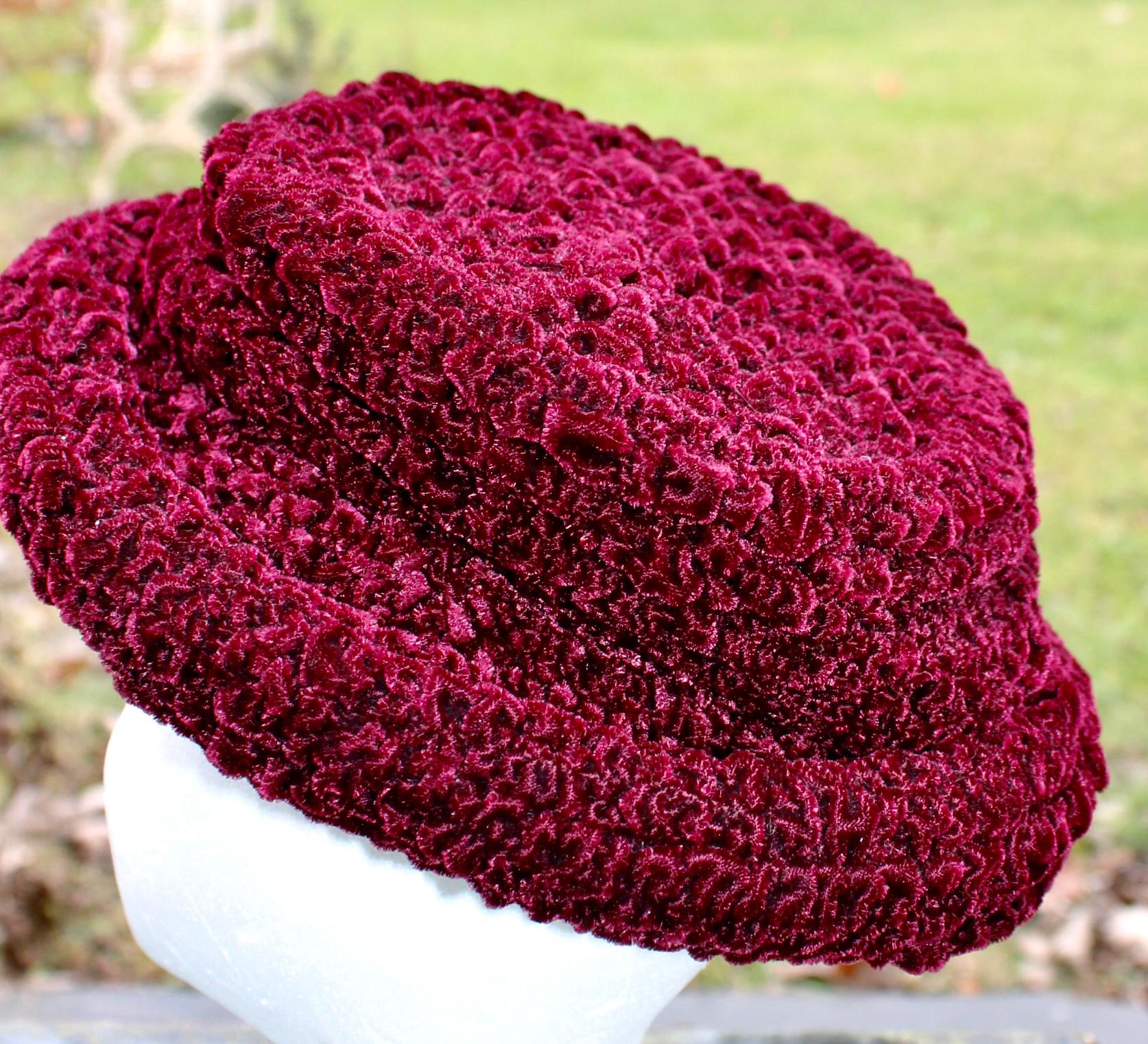 Philip Treacy Cranberry Rushed Velvet Hat For Sale 3