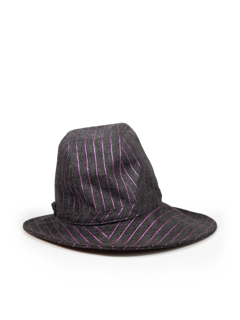 Philip Treacy Grey & Purple Striped Fedora In Excellent Condition For Sale In London, GB