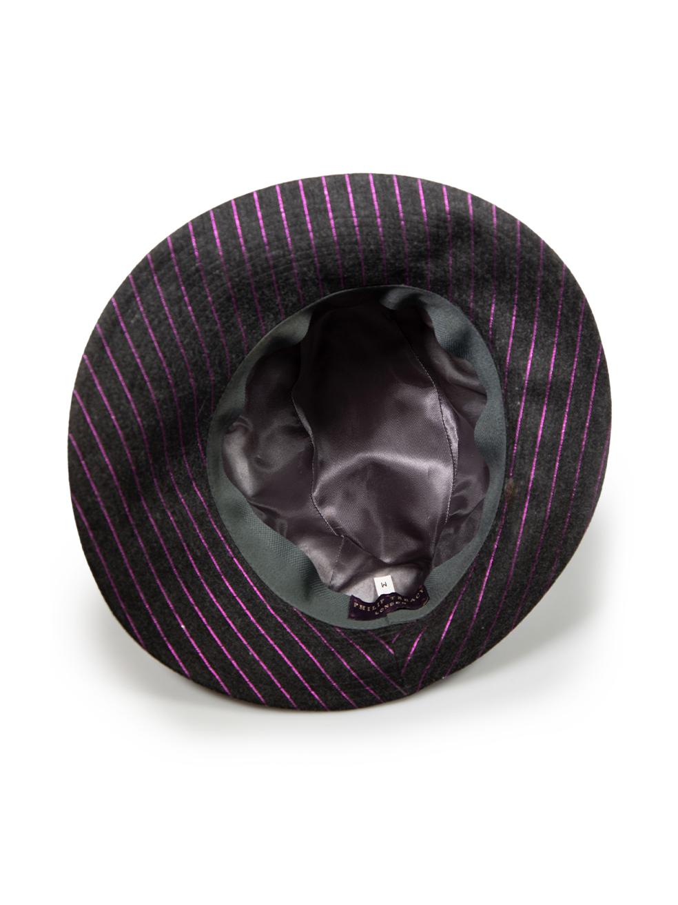 Women's Philip Treacy Grey & Purple Striped Fedora For Sale