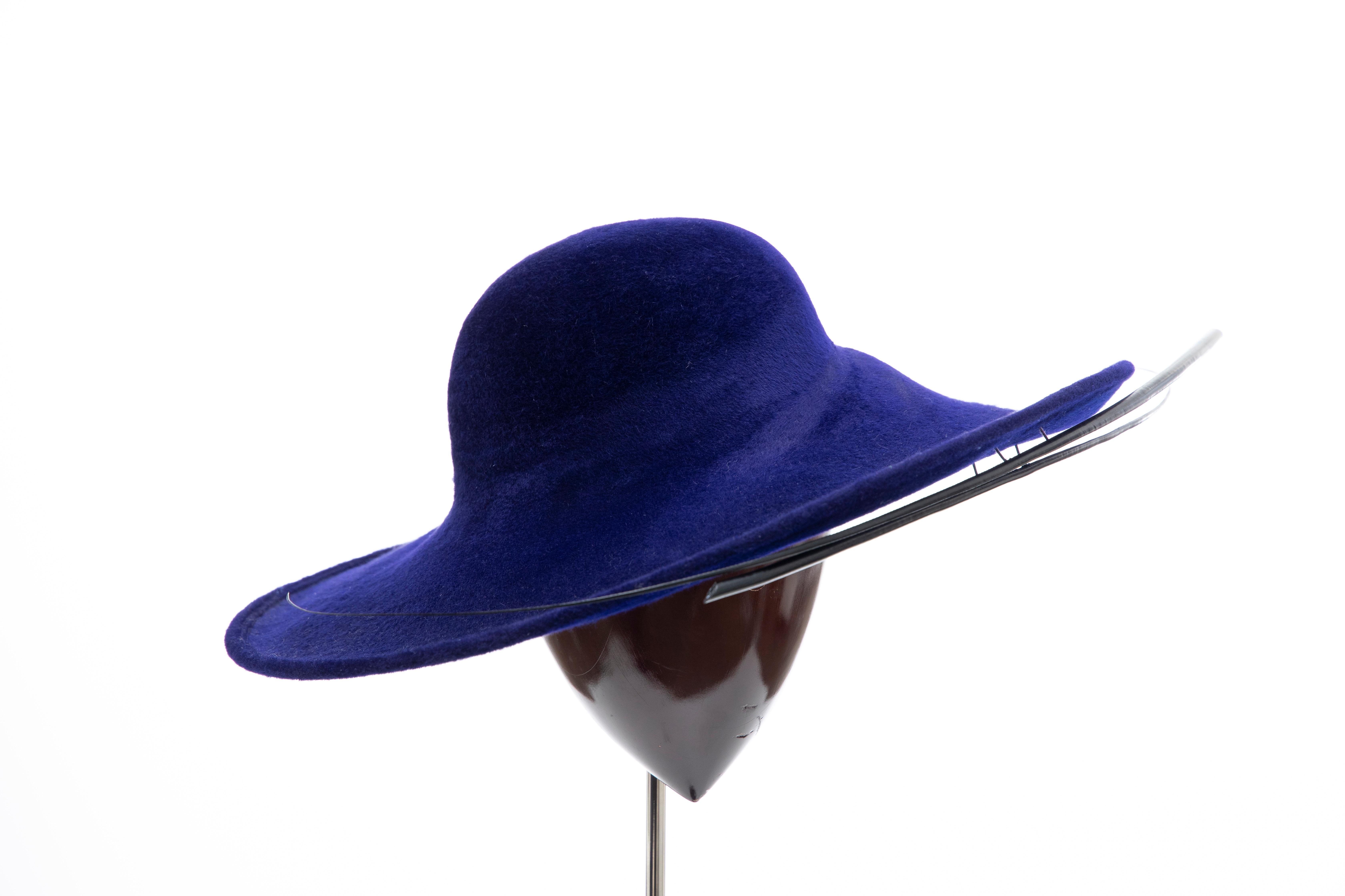 Philip Treacy Indigo Wool Felt Hat In New Condition In Cincinnati, OH