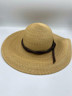 Philip Treacy London Beige Straw and Brown Animal Skin Leather Hat