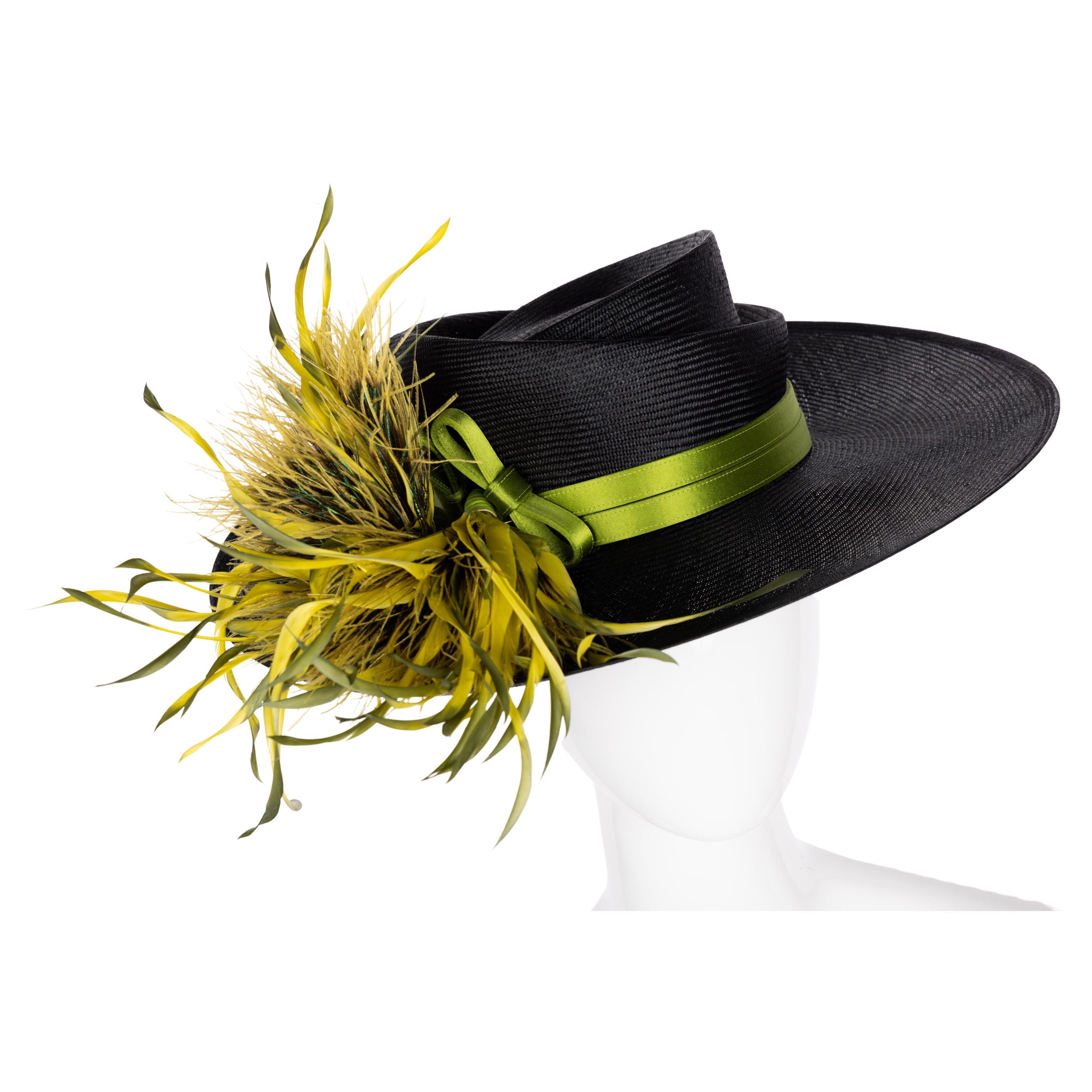 Philip Treacy London Bespoke Black Straw Feather Bouquet Hat, 2001 2