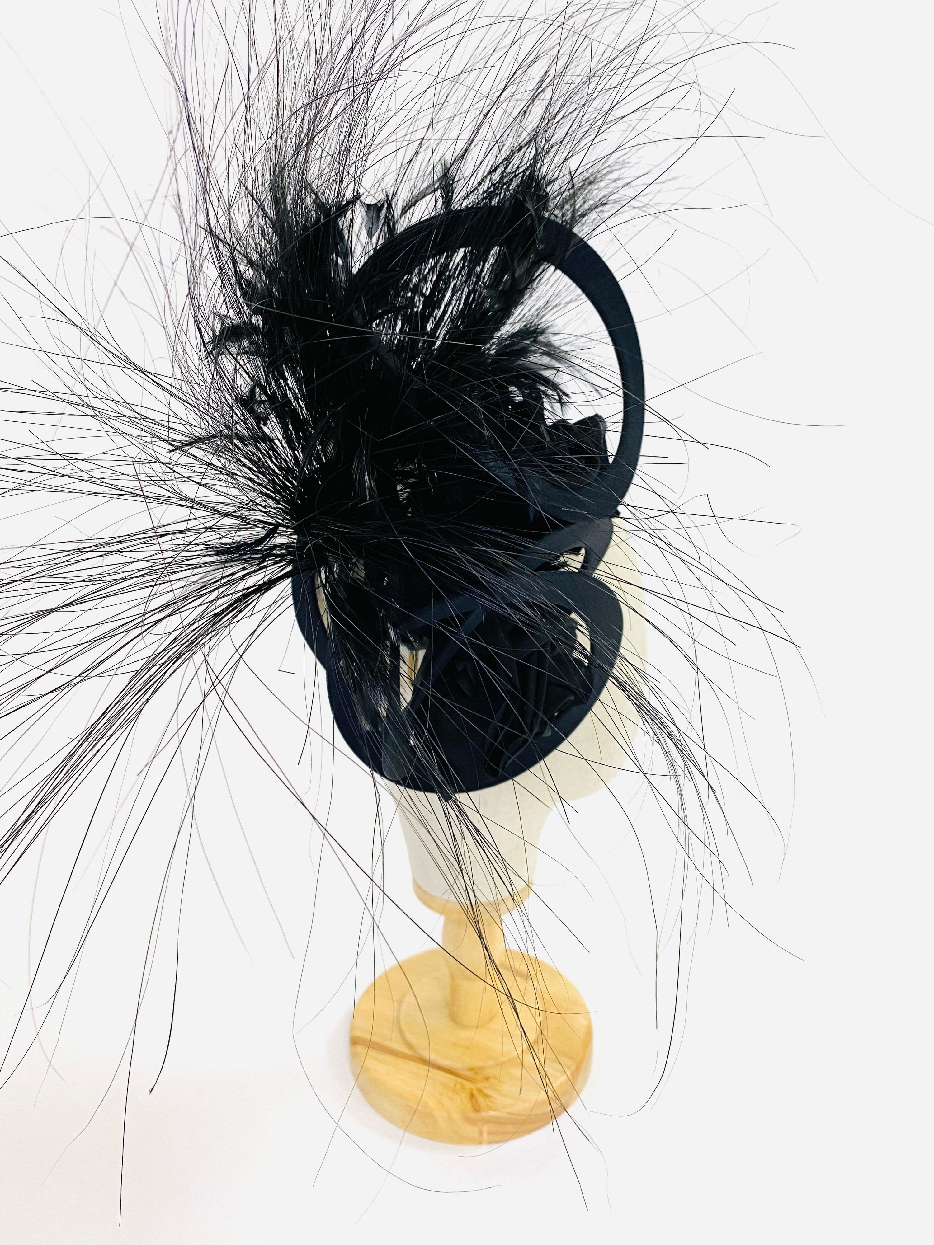 Beige Philip Treacy Navy and Black Feather Sculptural Fascinator