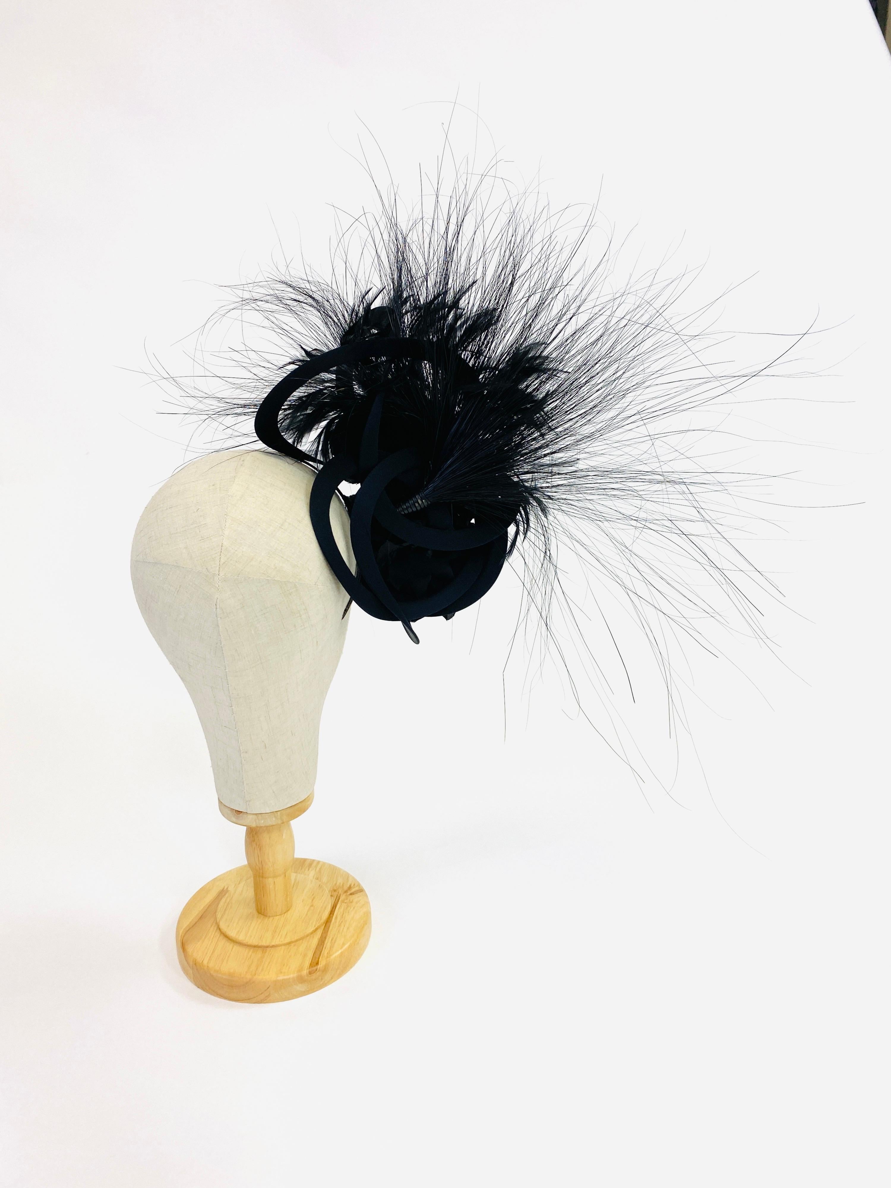 Women's Philip Treacy Navy and Black Feather Sculptural Fascinator