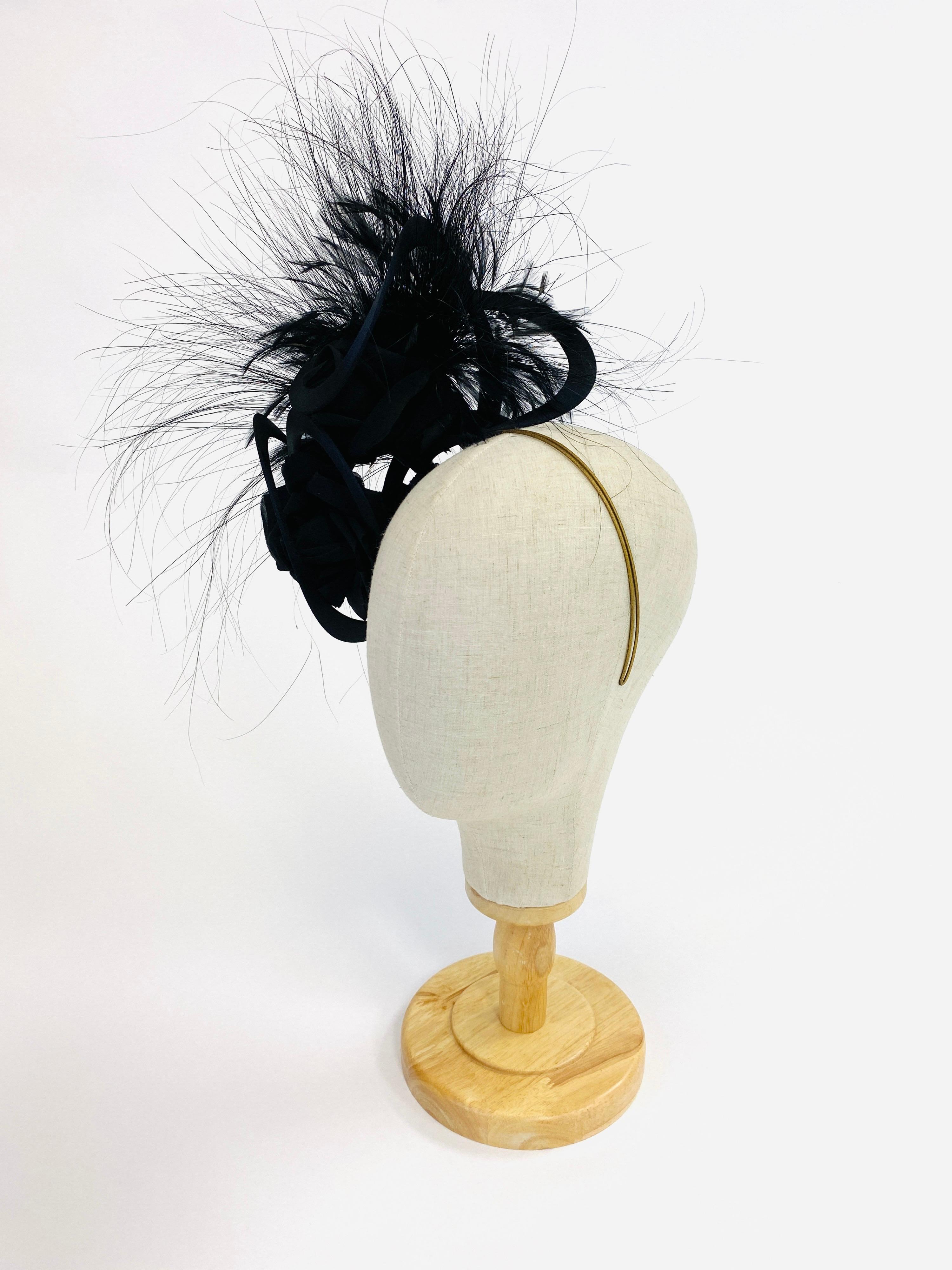 Philip Treacy Navy and Black Feather Sculptural Fascinator 2