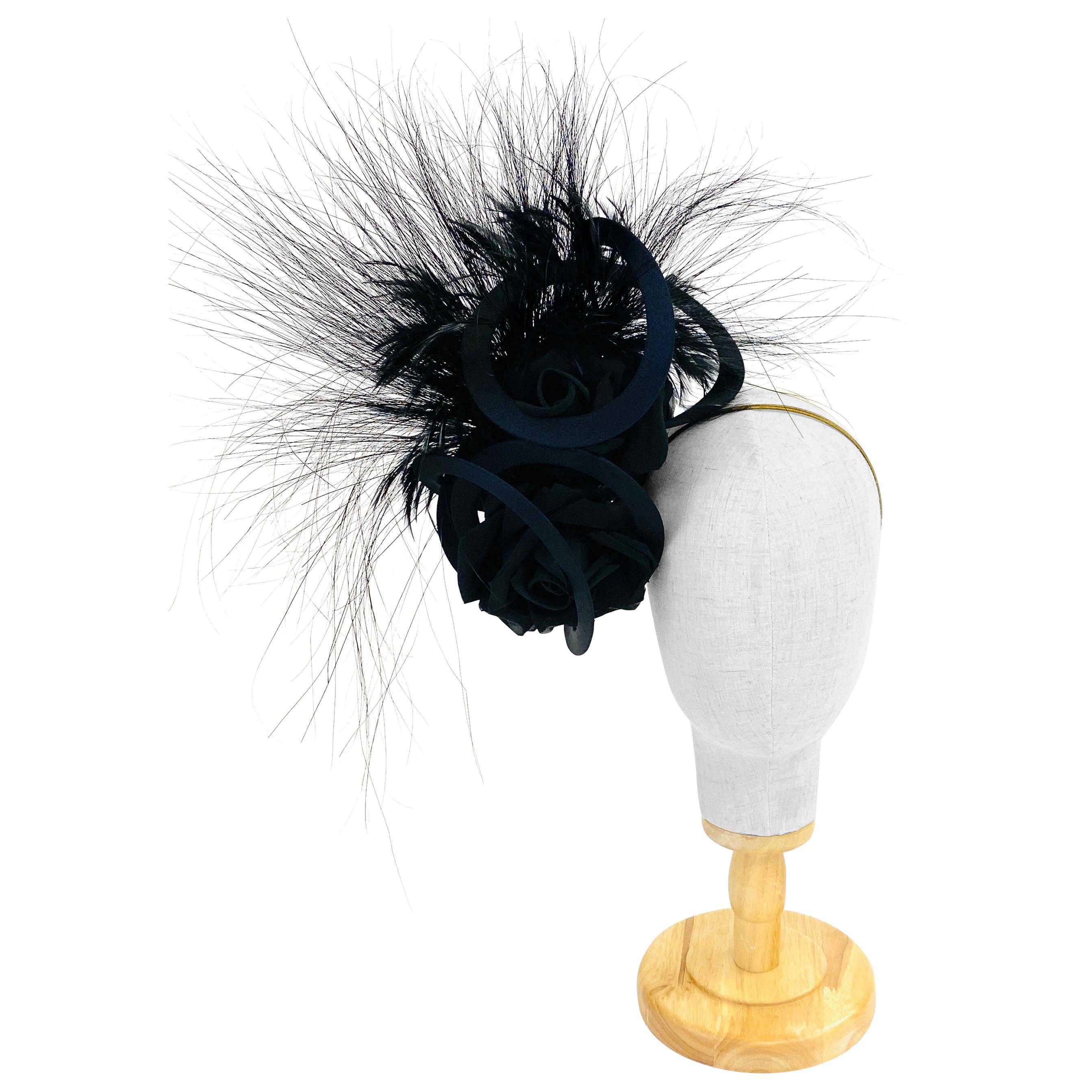 Philip Treacy Navy and Black Feather Sculptural Fascinator