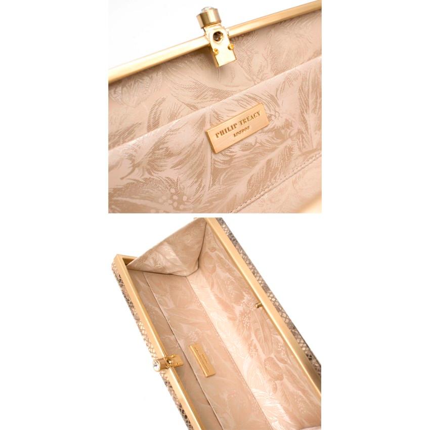 Philip Treacy Small Gold-Tone Snake Print Box Clutch For Sale 3