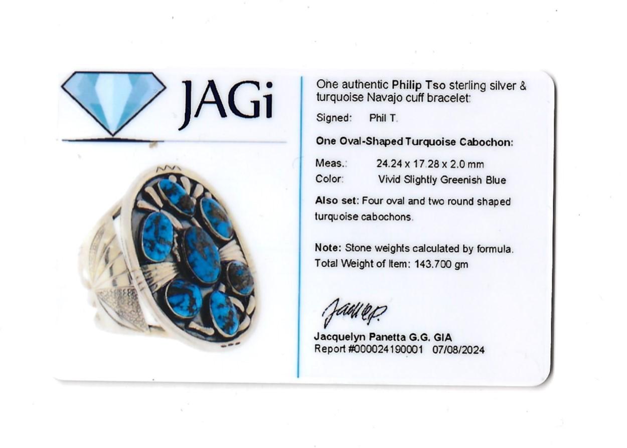 Bracciale Navajo grande in turchese cabochon di Philip Tso in argento sterling in vendita 4