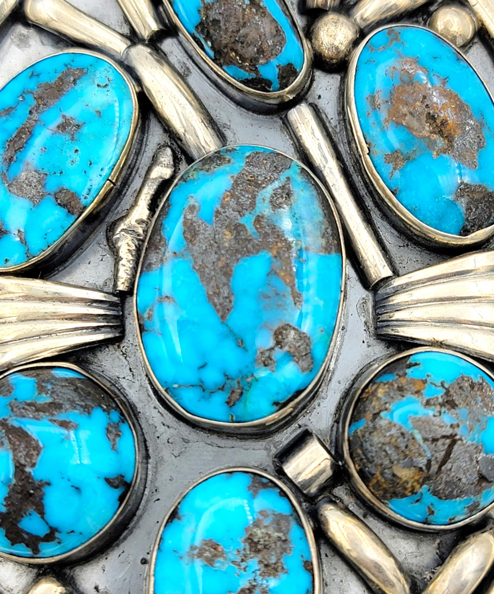 Contemporaneo Bracciale Navajo grande in turchese cabochon di Philip Tso in argento sterling in vendita