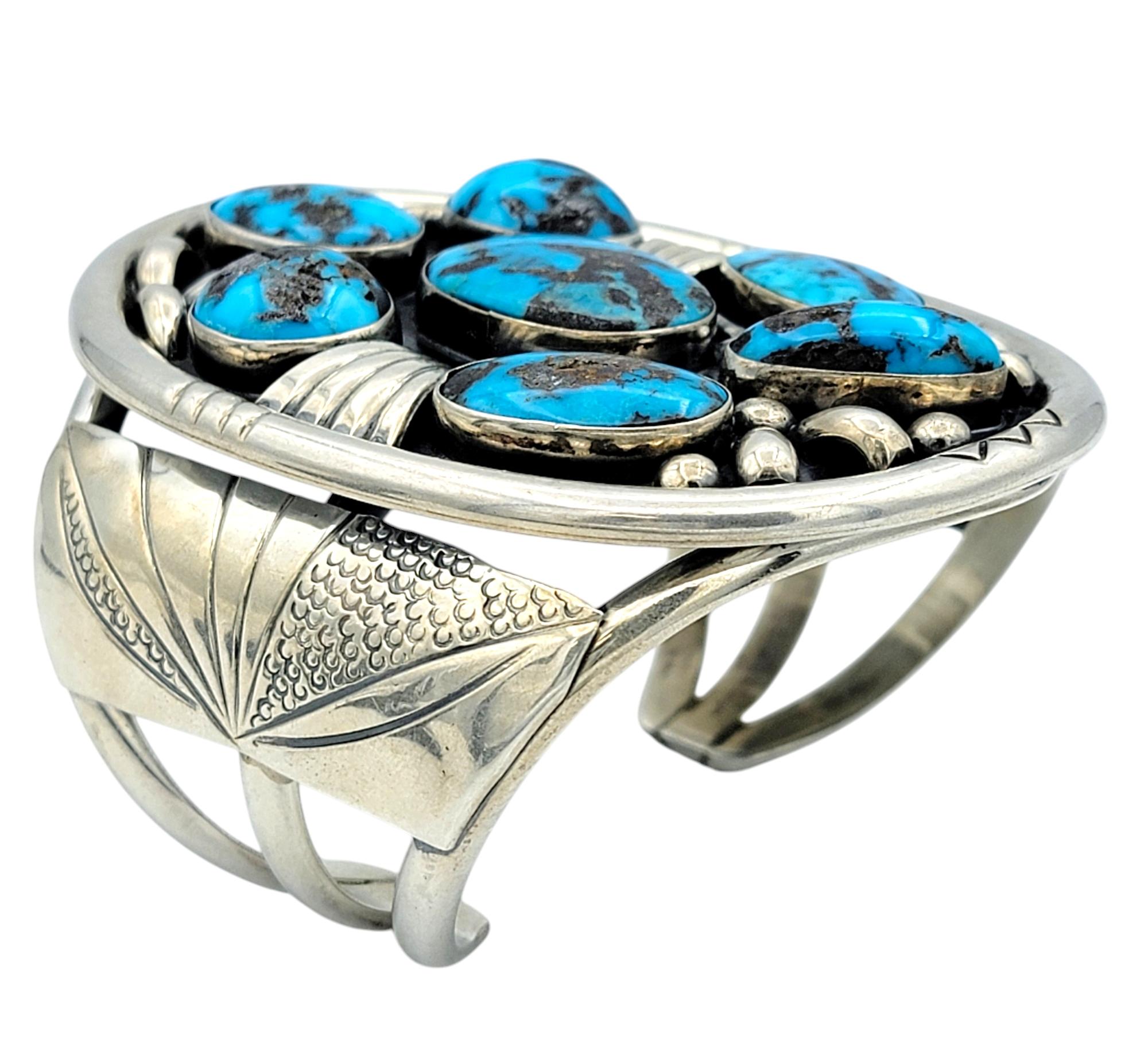 Cabochon Bracciale Navajo grande in turchese cabochon di Philip Tso in argento sterling in vendita