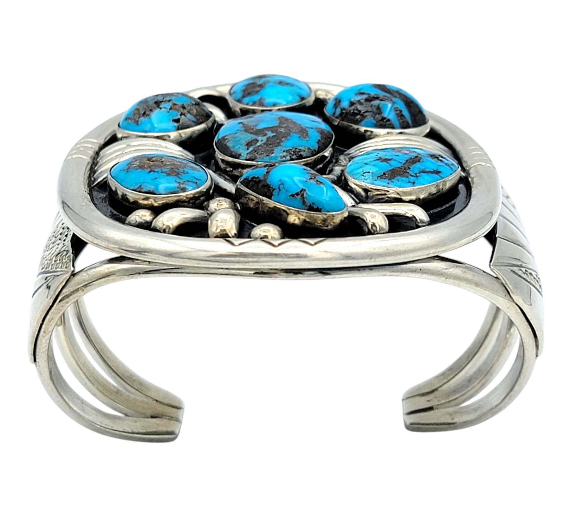 Bracciale Navajo grande in turchese cabochon di Philip Tso in argento sterling In condizioni buone in vendita a Scottsdale, AZ