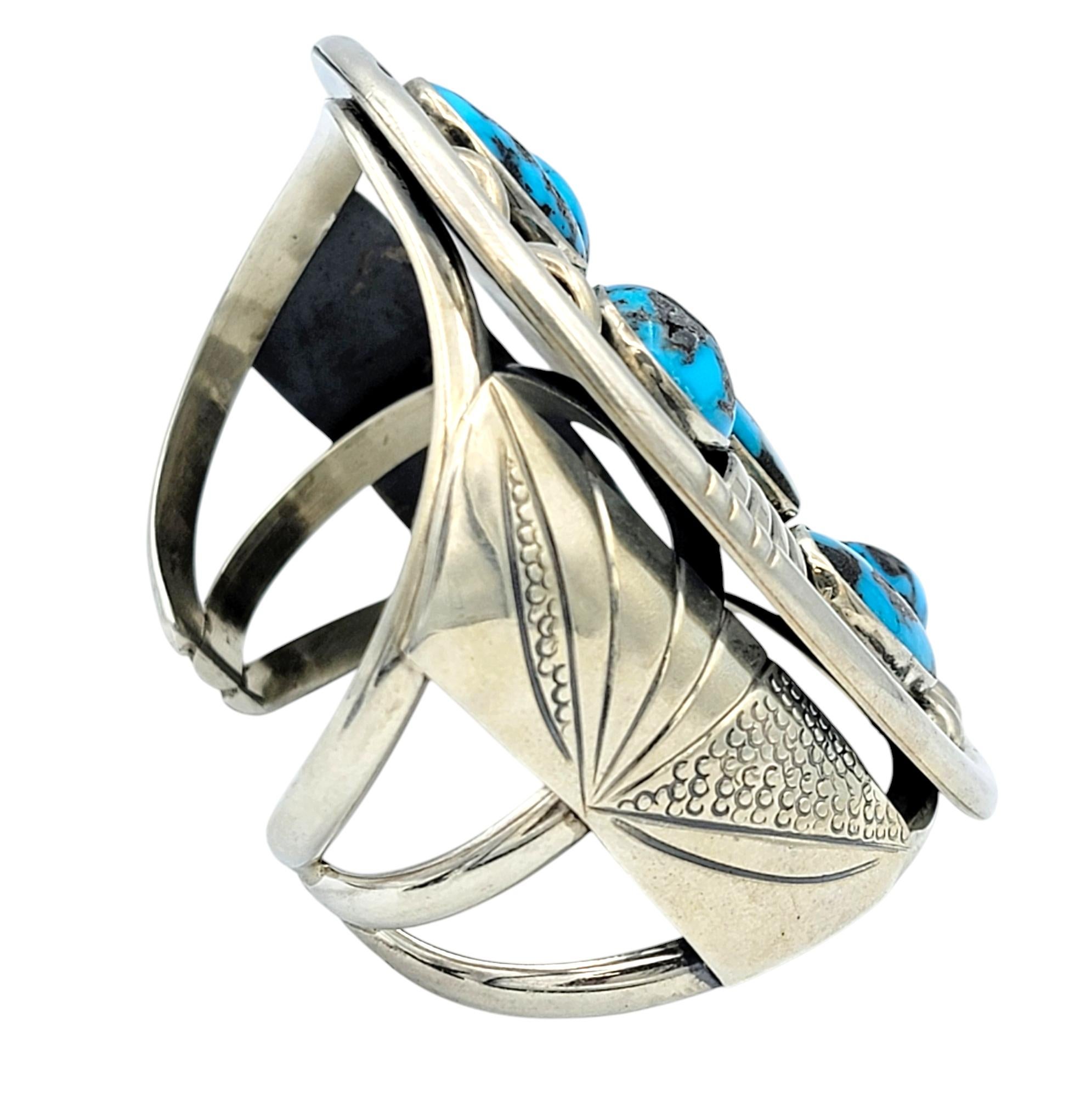 da uomo o donna Bracciale Navajo grande in turchese cabochon di Philip Tso in argento sterling in vendita