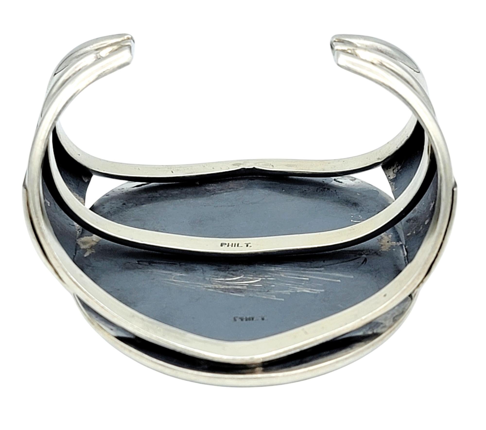 Bracciale Navajo grande in turchese cabochon di Philip Tso in argento sterling in vendita 1