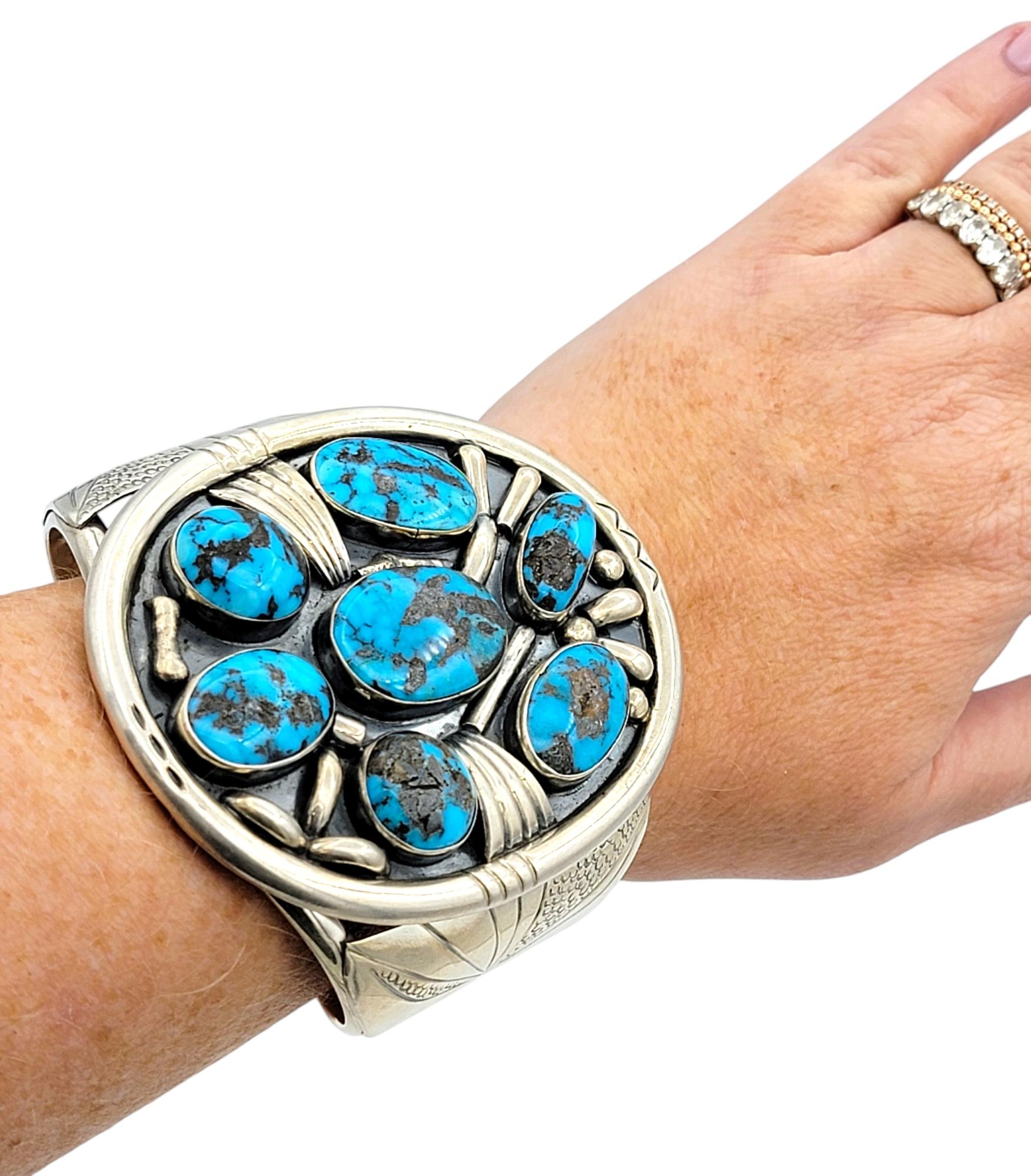 Bracciale Navajo grande in turchese cabochon di Philip Tso in argento sterling in vendita 3