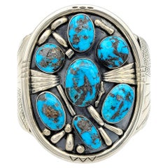 Philip Tso Cabochon Türkis Großes Navajo-Manschettenarmband aus Sterlingsilber
