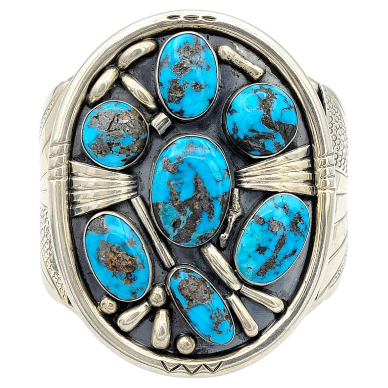 Amazing Phil Long Vintage Native American Navajo Turquoise Sterling Silver Bracelet Amazing Phil Long Vintage Native American Navajo Turquoise Sterling Silver Bracelet