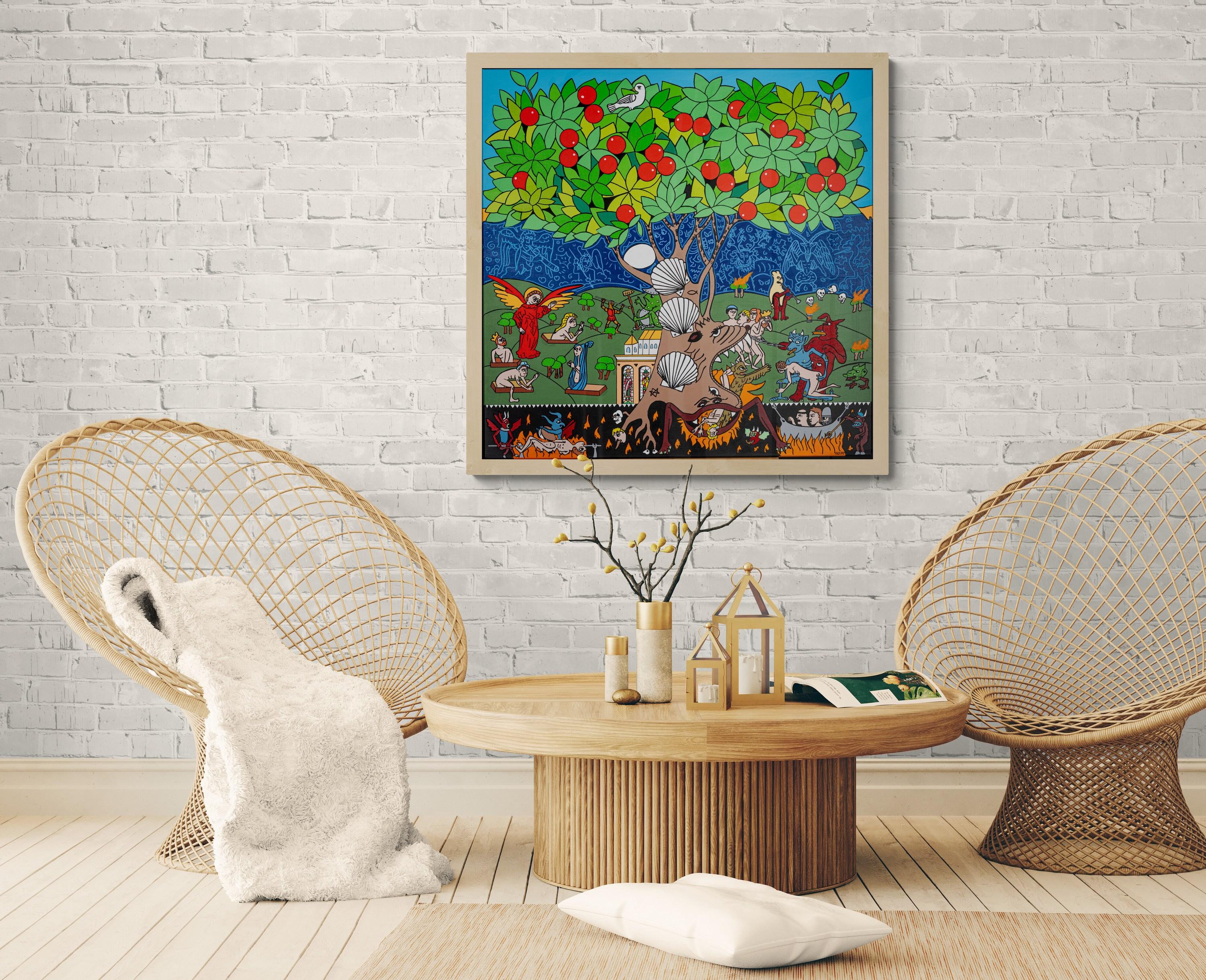 Zwischen Himmel und Hölle (Der Garten der irdischen Lüste, Hieronymus Bosch) – Painting von Philip Verhoeven