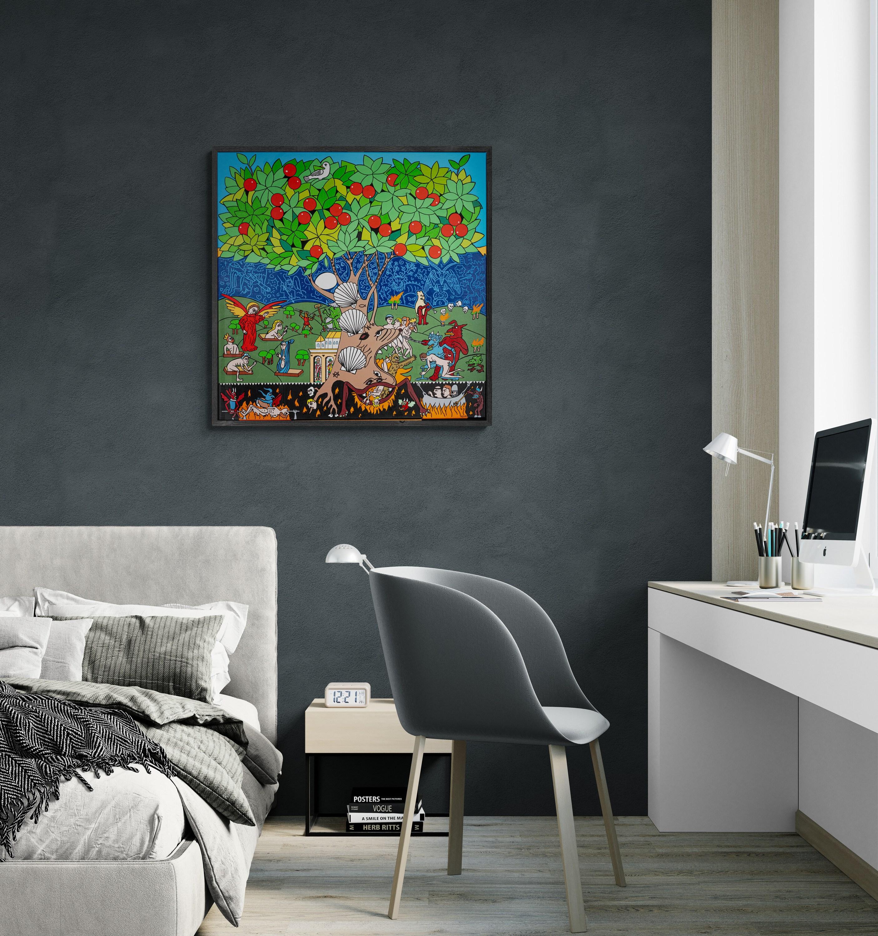 Zwischen Himmel und Hölle (Der Garten der irdischen Lüste, Hieronymus Bosch) (Moderne), Painting, von Philip Verhoeven