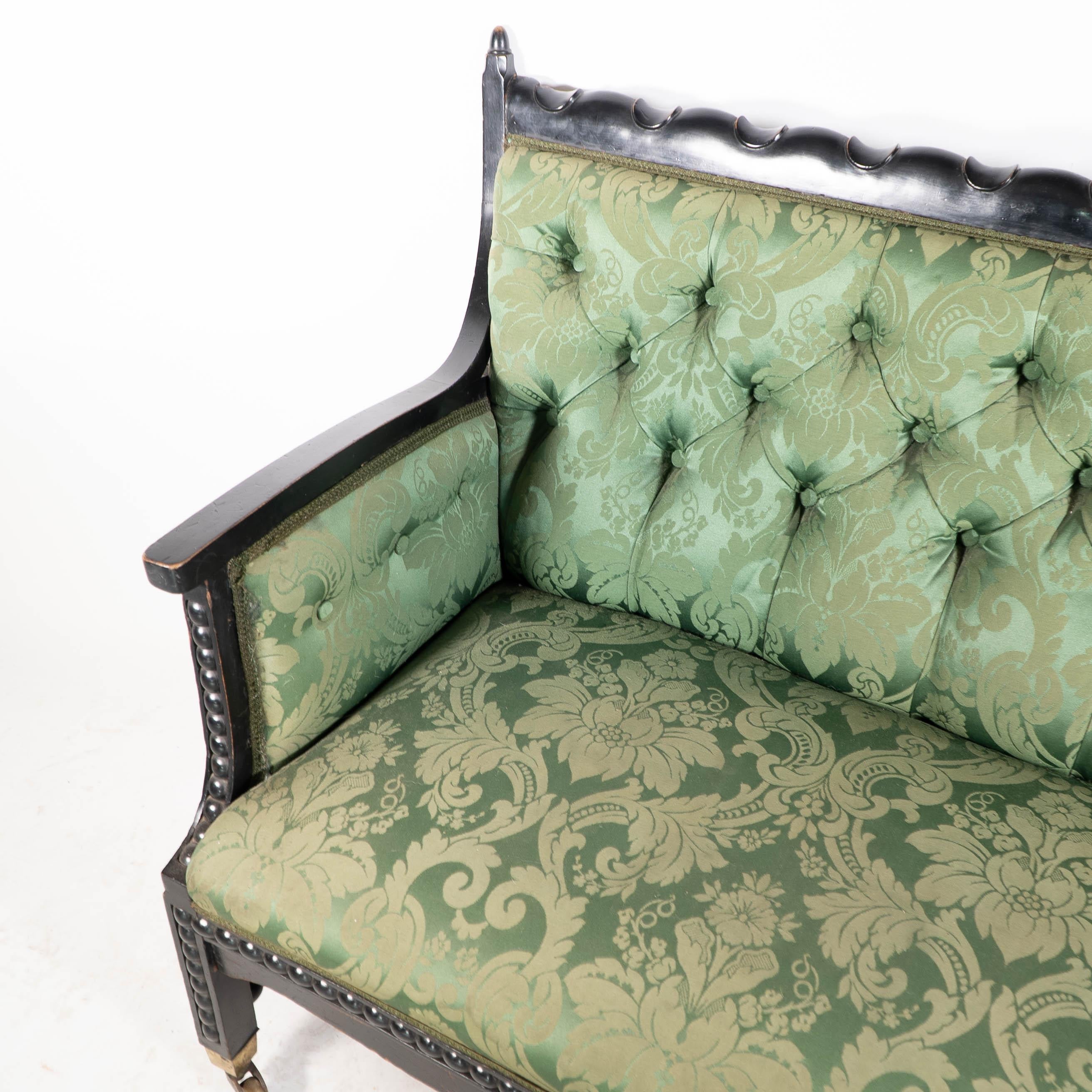 Philip Webb for Morris & Co. Aesthetic Movement Ebonised Settee with Bobbins In Good Condition For Sale In London, GB