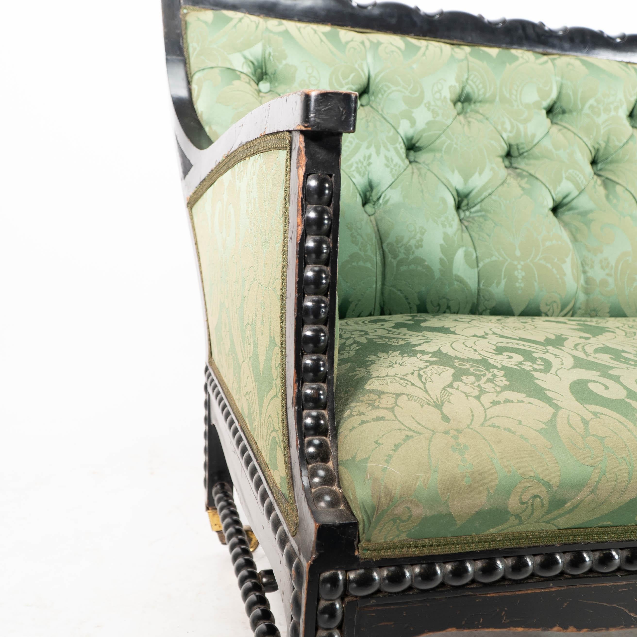 Beech Philip Webb for Morris & Co. Aesthetic Movement Ebonised Settee with Bobbins For Sale