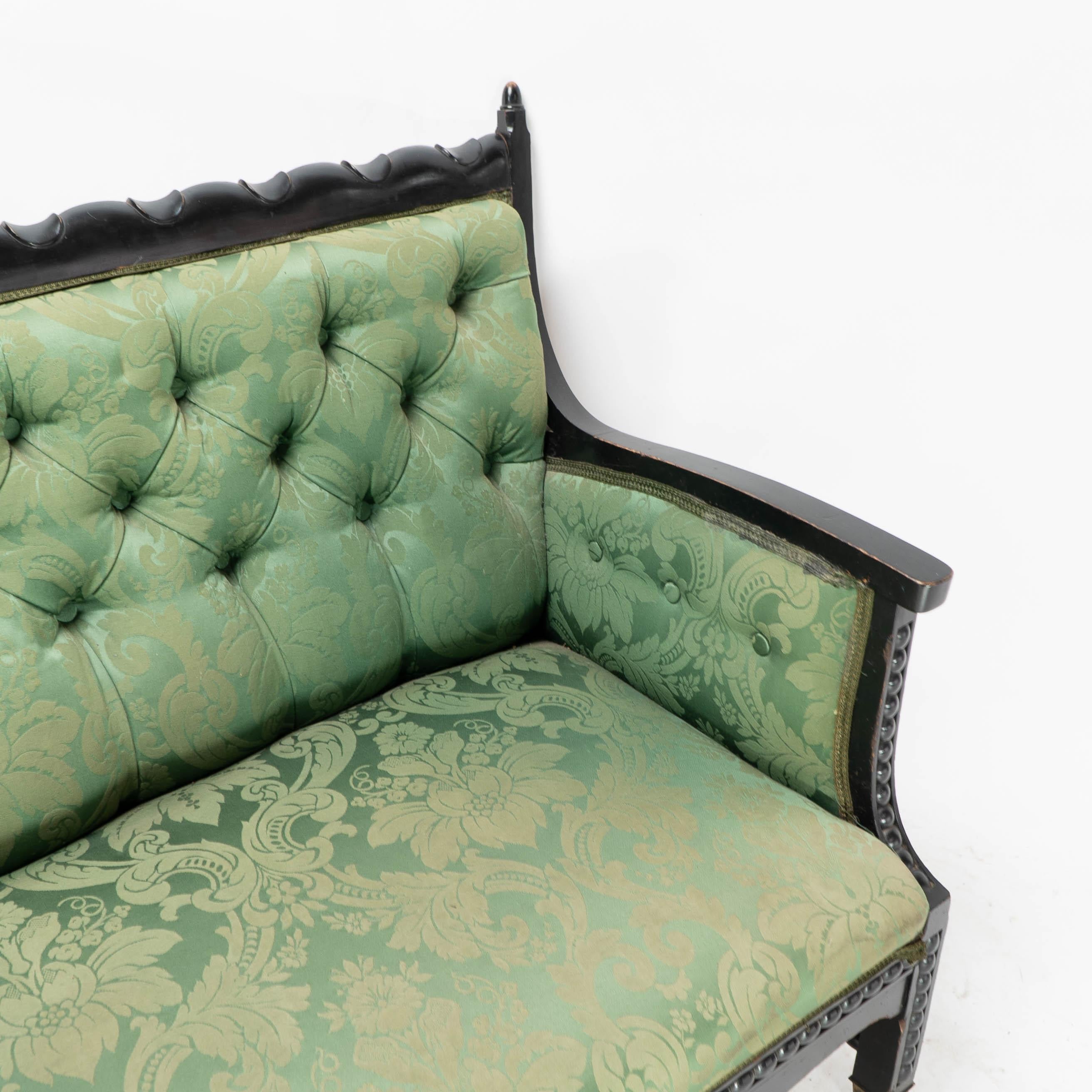 Philip Webb for Morris & Co. Aesthetic Movement Ebonised Settee with Bobbins For Sale 2