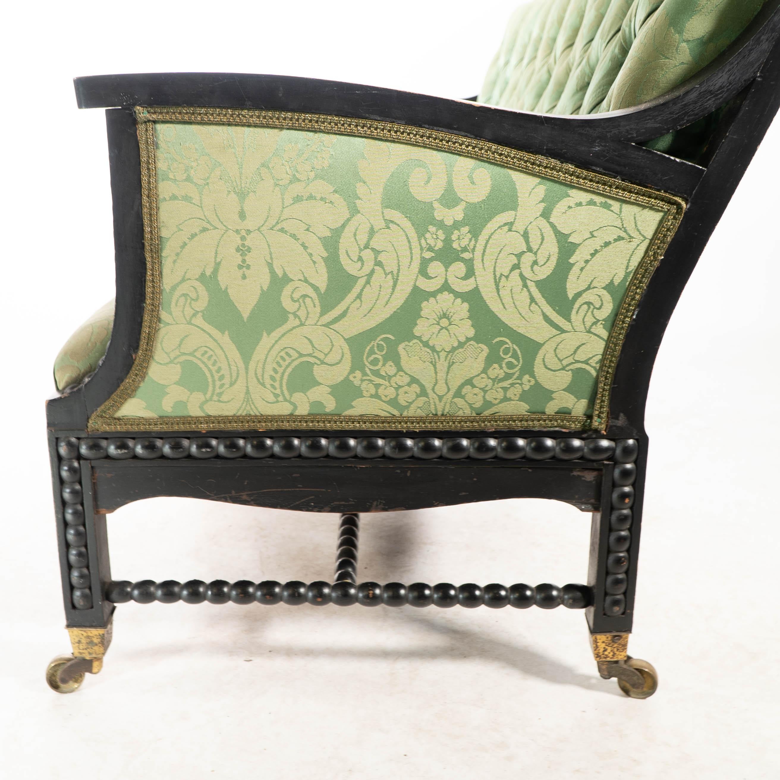 Philip Webb for Morris & Co. Aesthetic Movement Ebonised Settee with Bobbins For Sale 3
