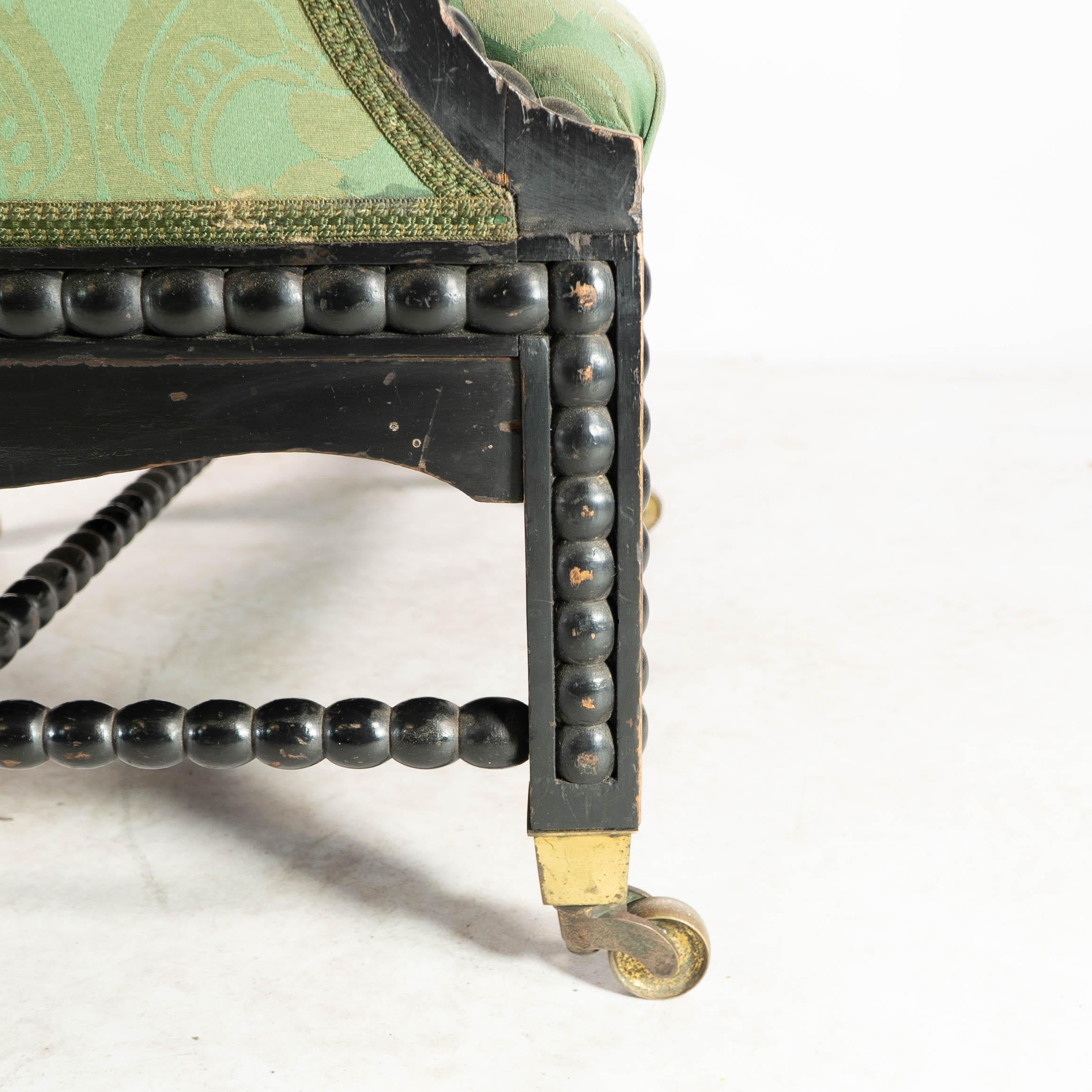 Philip Webb for Morris & Co. Aesthetic Movement Ebonised Settee with Bobbins For Sale 7