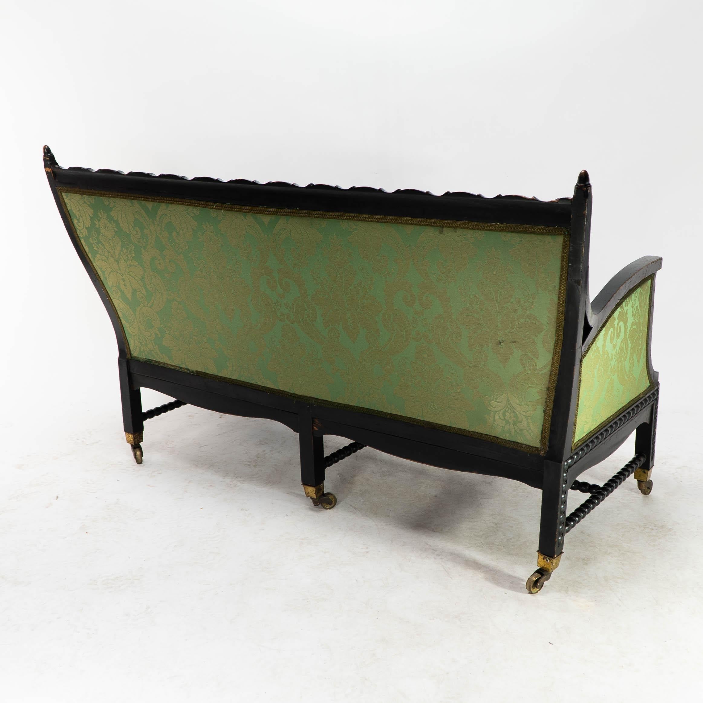 Philip Webb for Morris & Co. Aesthetic Movement Ebonised Settee with Bobbins For Sale 8