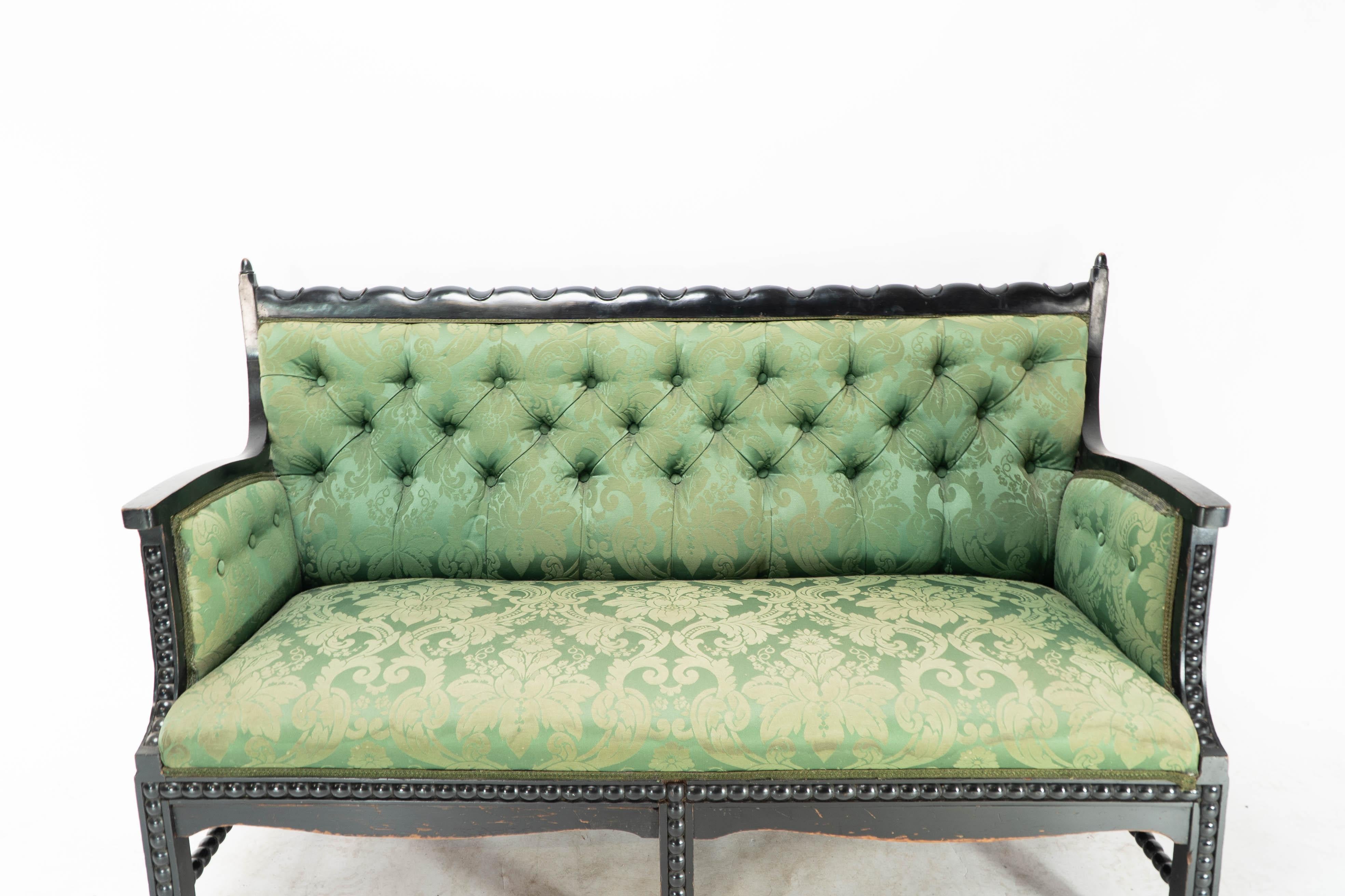 English Philip Webb for Morris & Co. Aesthetic Movement Ebonised Settee with Bobbins For Sale
