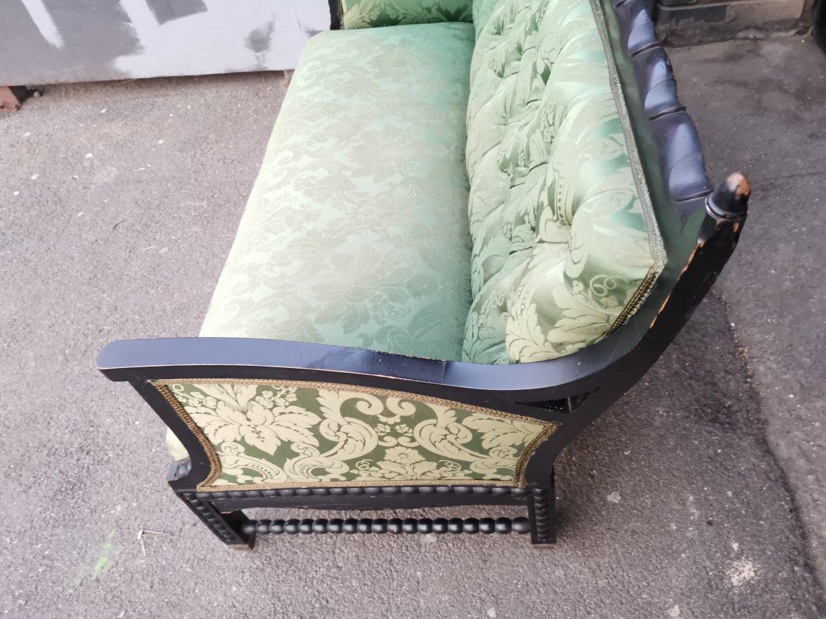 Beech Philip Webb for Morris & Co. Aesthetic Movement Ebonised Settee with Bobbins For Sale