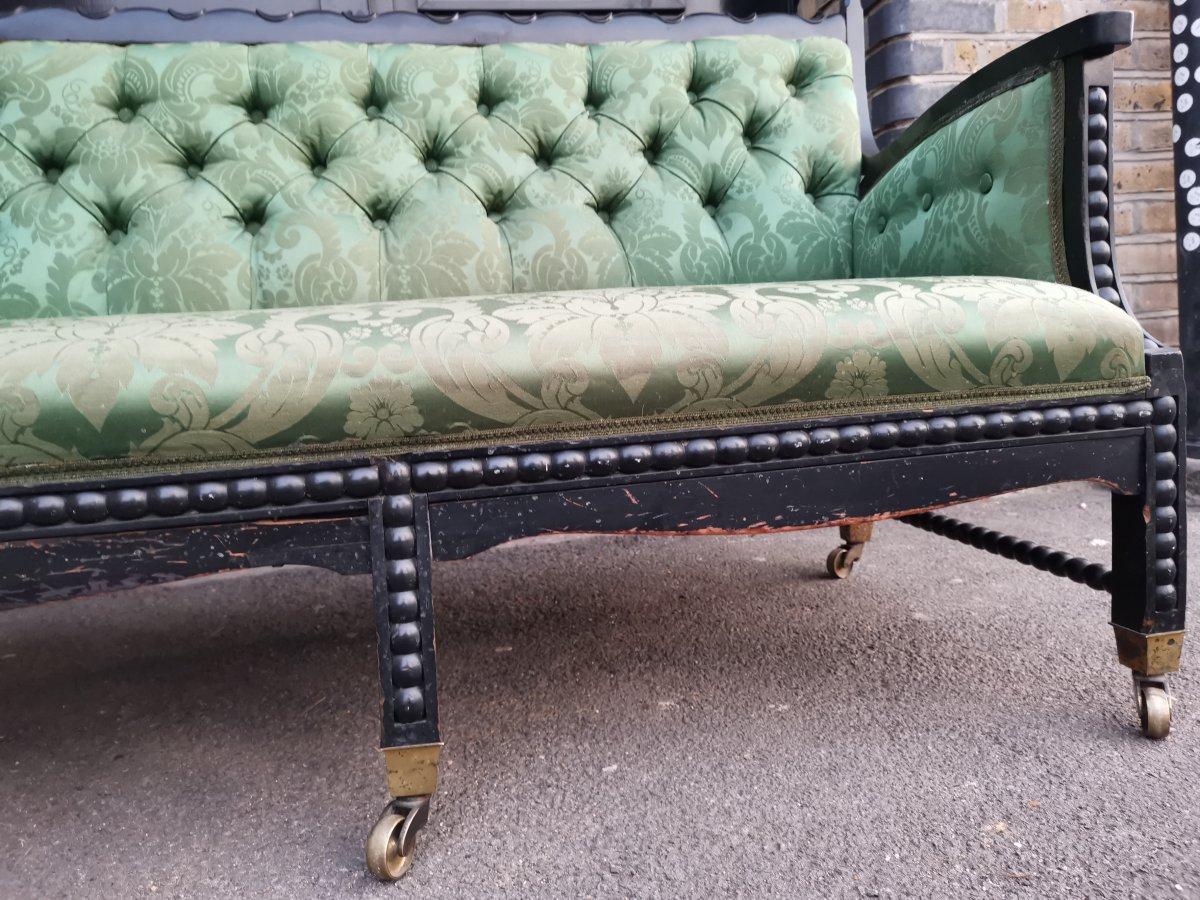 Philip Webb for Morris & Co. Aesthetic Movement Ebonised Settee with Bobbins For Sale 5