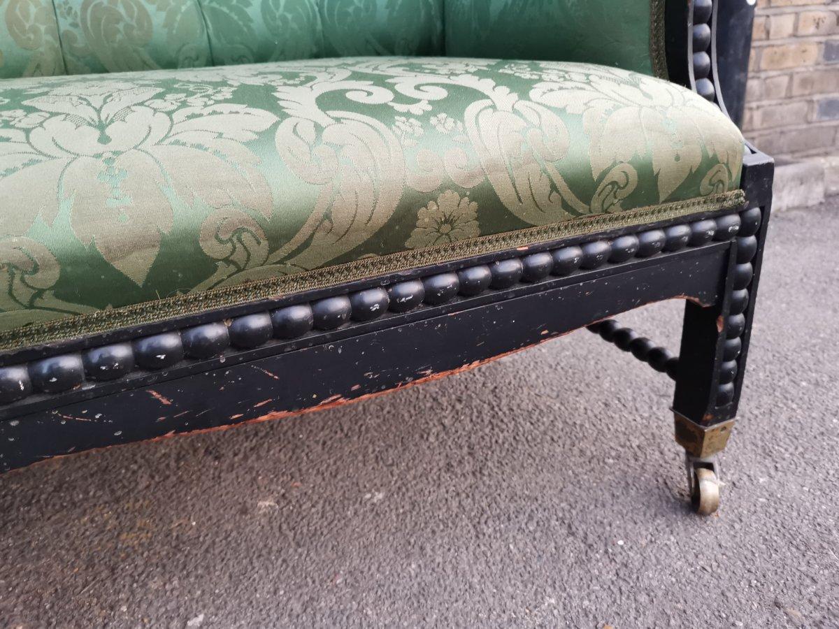 Philip Webb for Morris & Co. Aesthetic Movement Ebonised Settee with Bobbins For Sale 7