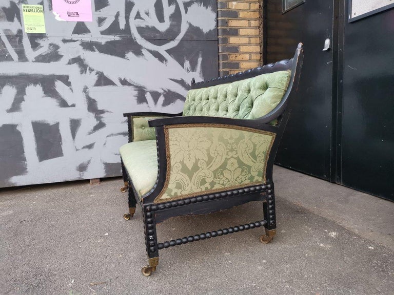 Hand-Crafted Philip Webb for Morris & Co. Arts & Crafts Aesthetic Movement Ebonised Settee For Sale