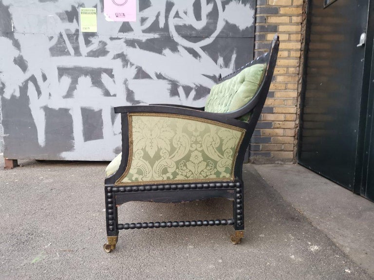 Philip Webb for Morris & Co. Arts & Crafts Aesthetic Movement Ebonised Settee In Good Condition For Sale In London, GB