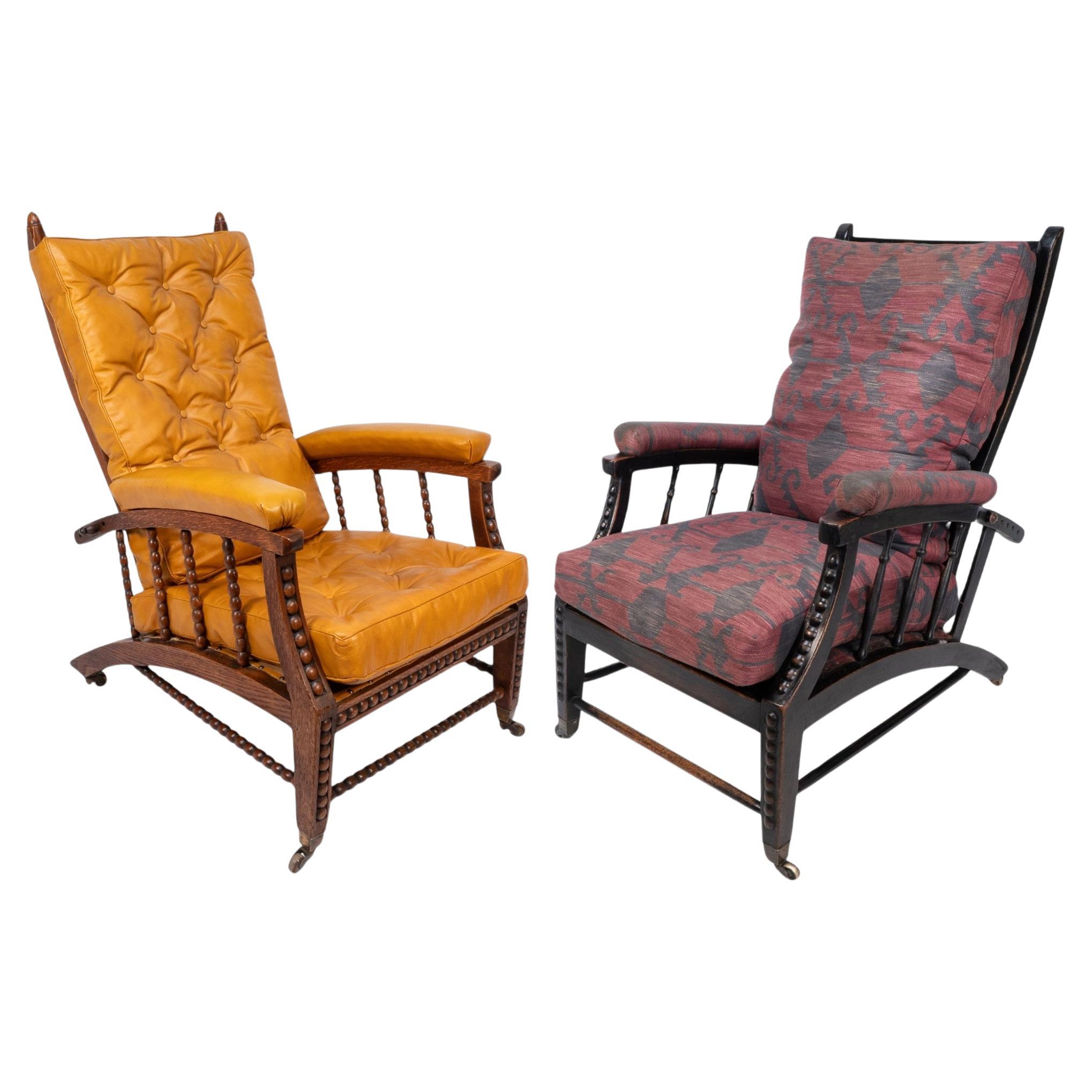 Philip Webb for Morris 
Co. Two Aesthetic Movement reclining armchairs. For Sale