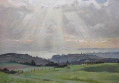 Philip William Cole (1884-1964) Luce del sole attraverso le nuvole Pittura ad olio del Sussex 1946