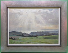 Philip William Cole (1884-1964) Luce del sole attraverso le nuvole Pittura ad olio del Sussex 1946