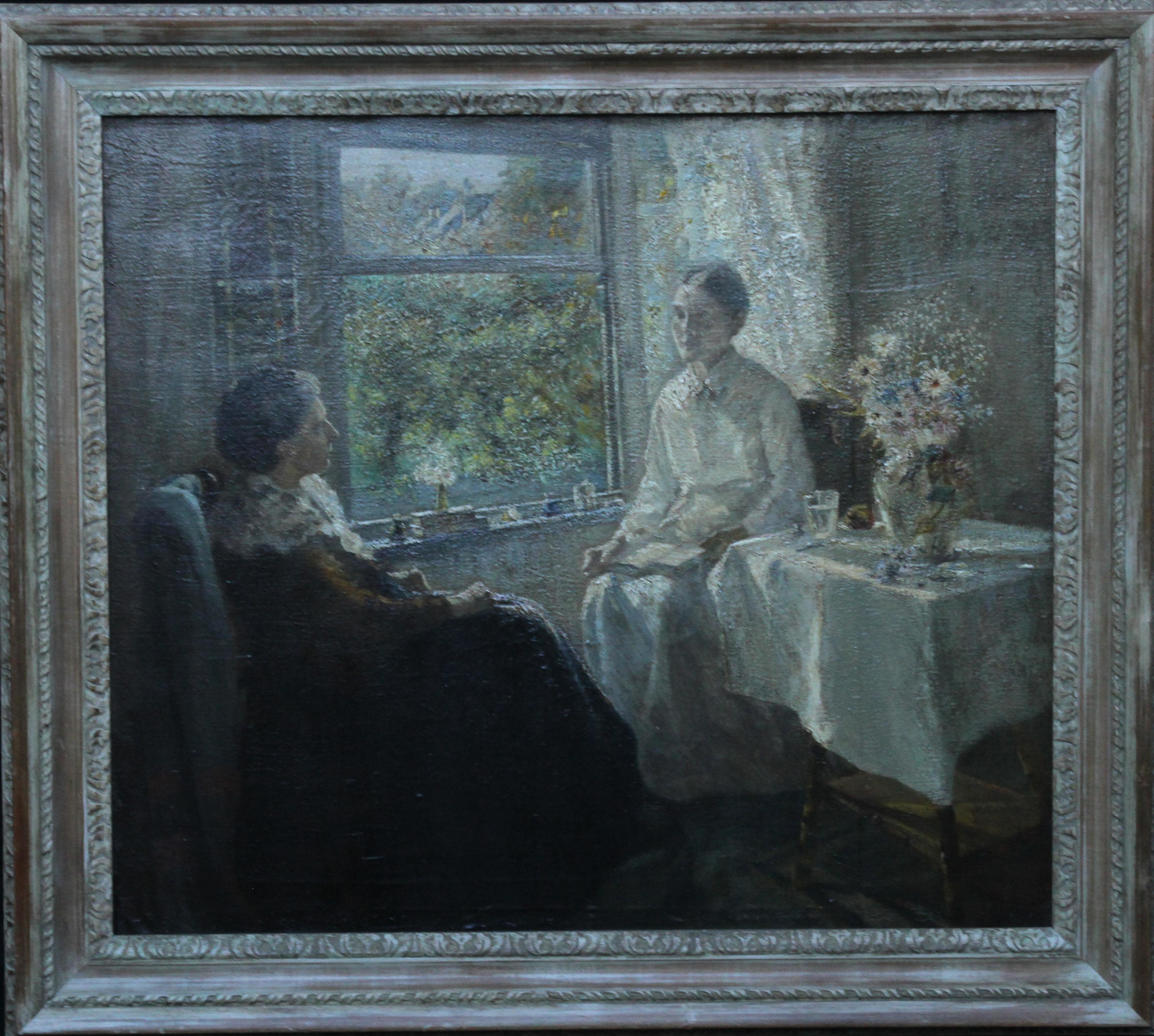 Tochter liest Mutter zu Mutter – britisches impressionistisches Porträt-Ölgemälde, 1900