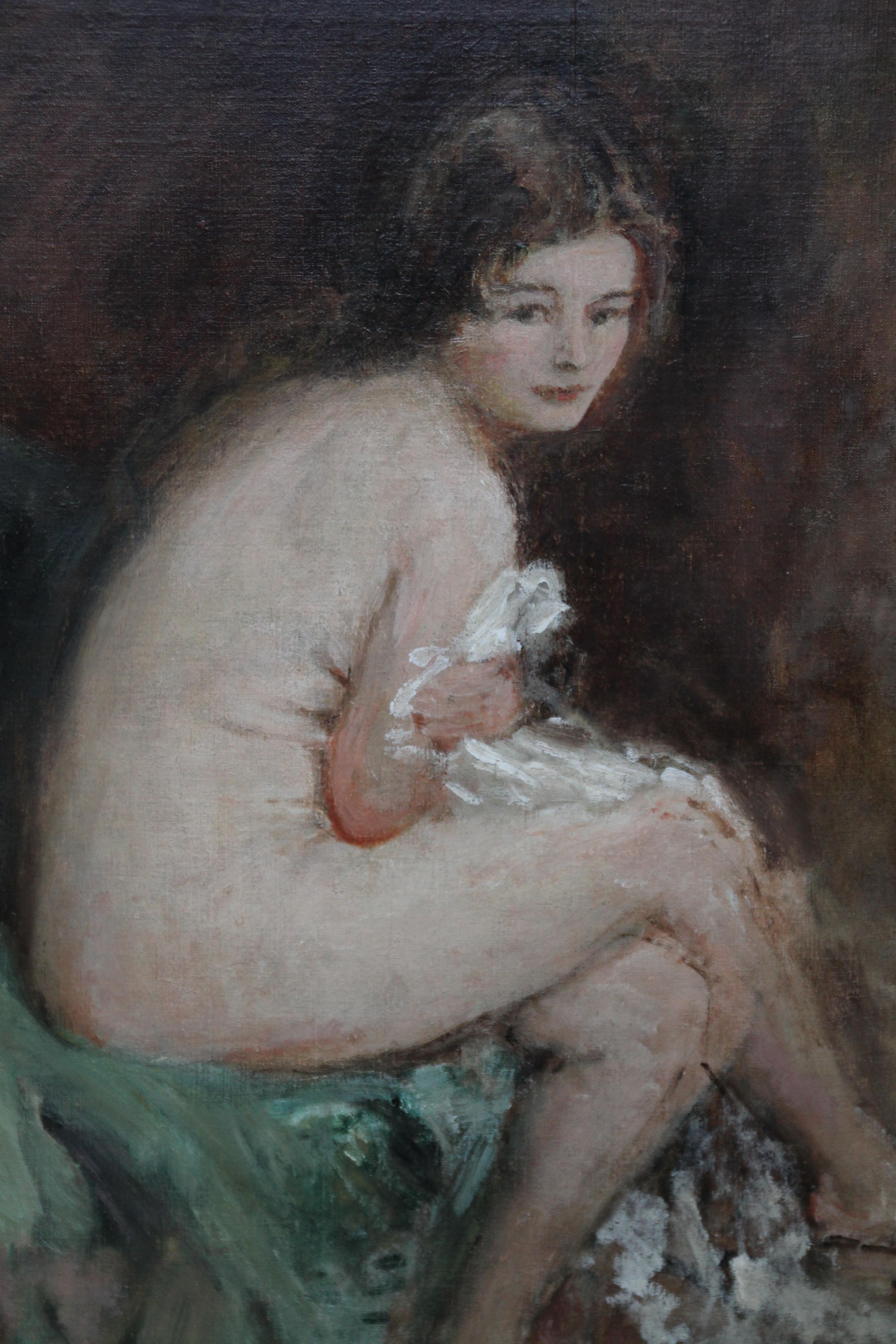 Cette charmante huile sur toile impressionniste est l'œuvre de l'artiste britannique Philip Wilson Steer et bénéficie d'une excellente provenance. Le tableau, datant d'environ 1920, représente une jeune femme nue et assise, que Christie's a appelée