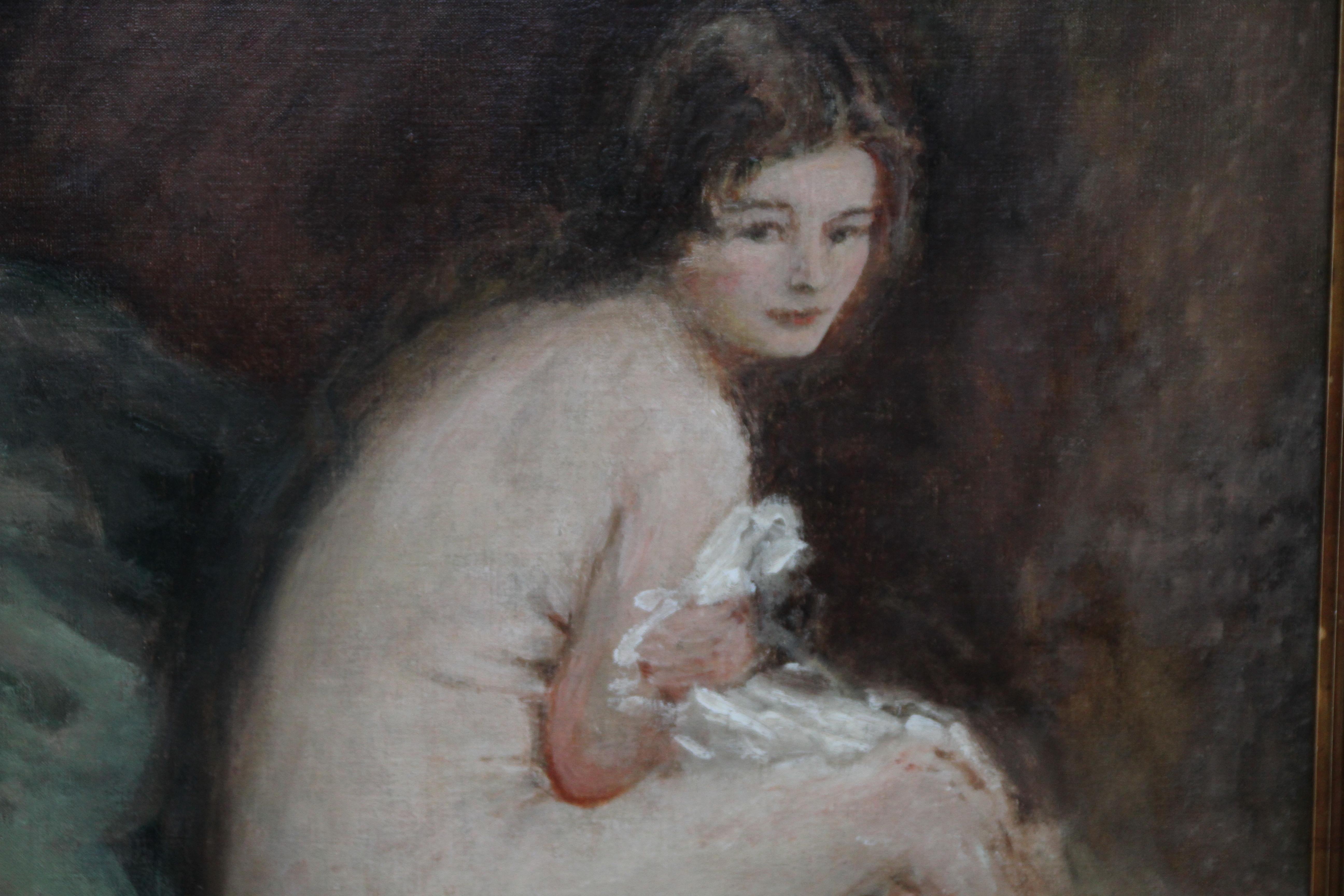 Nude Female Portrait - Susannah - British 20's Impressionist art oil painting For Sale 2