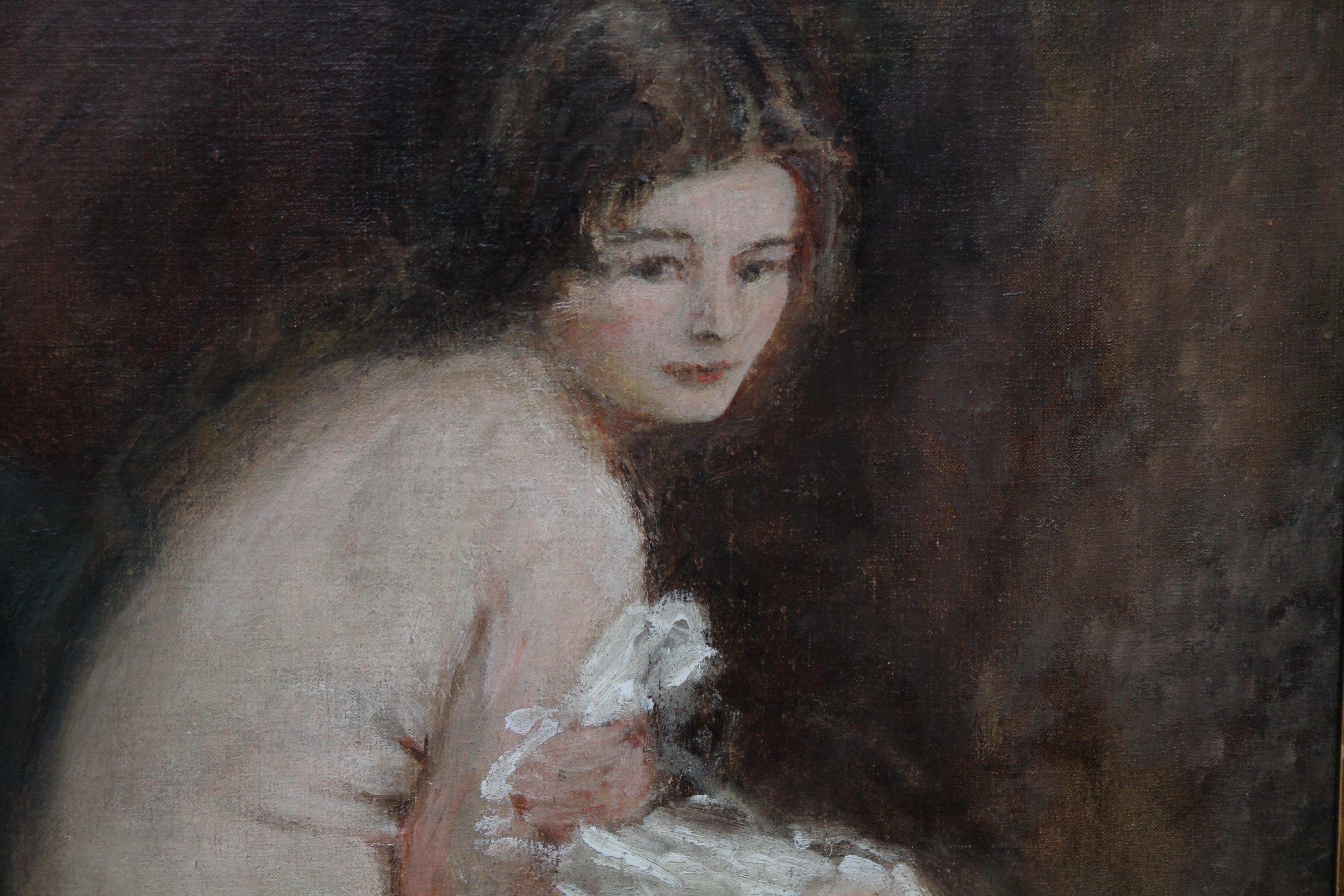Nude Female Portrait - Susannah - British 20's Impressionist art oil painting For Sale 3