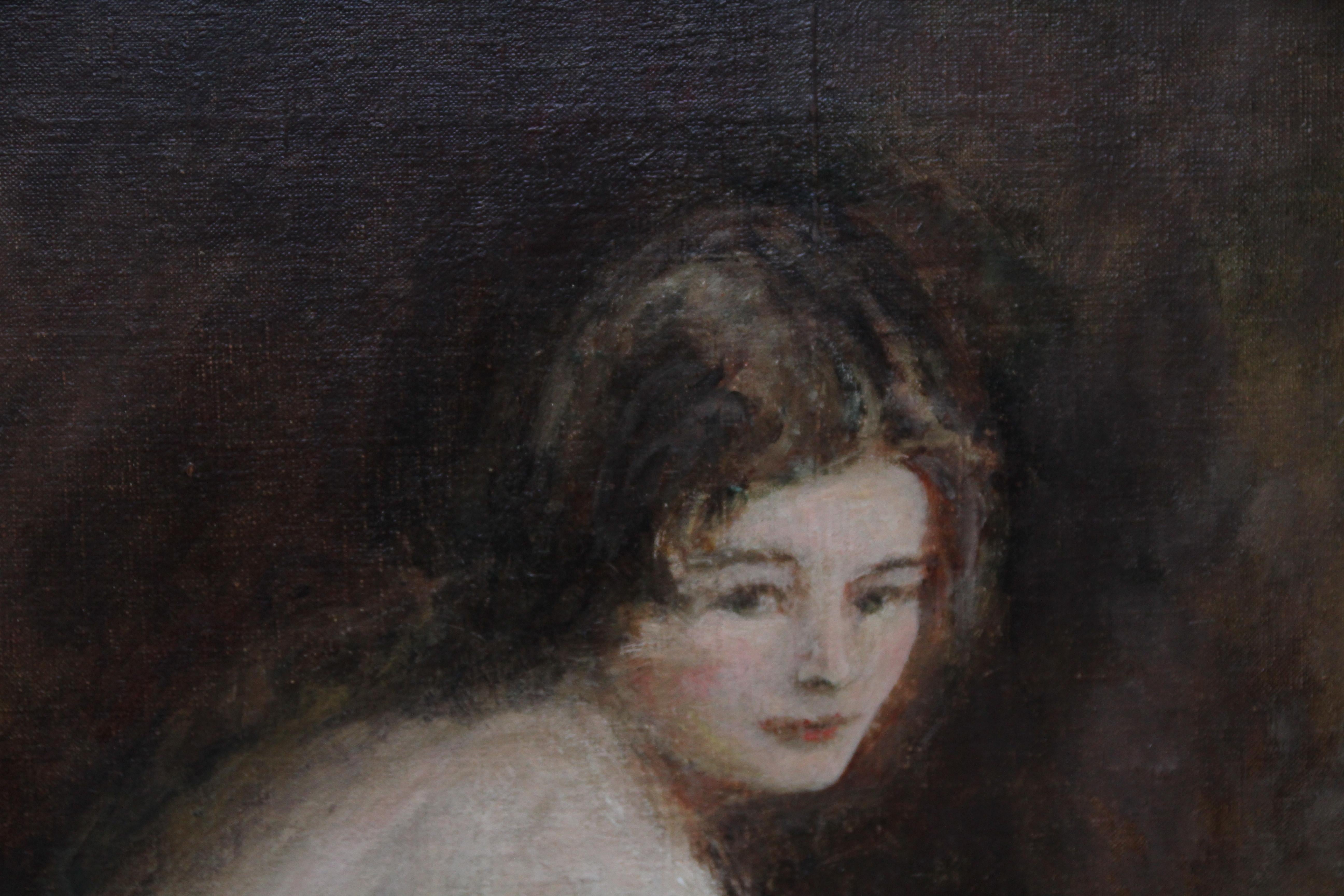 Nude Female Portrait - Susannah - British 20's Impressionist art oil painting For Sale 4