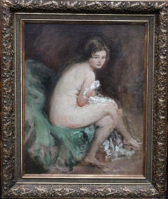 Nude Female Portrait - Susannah - British 20's Impressionist art oil painting