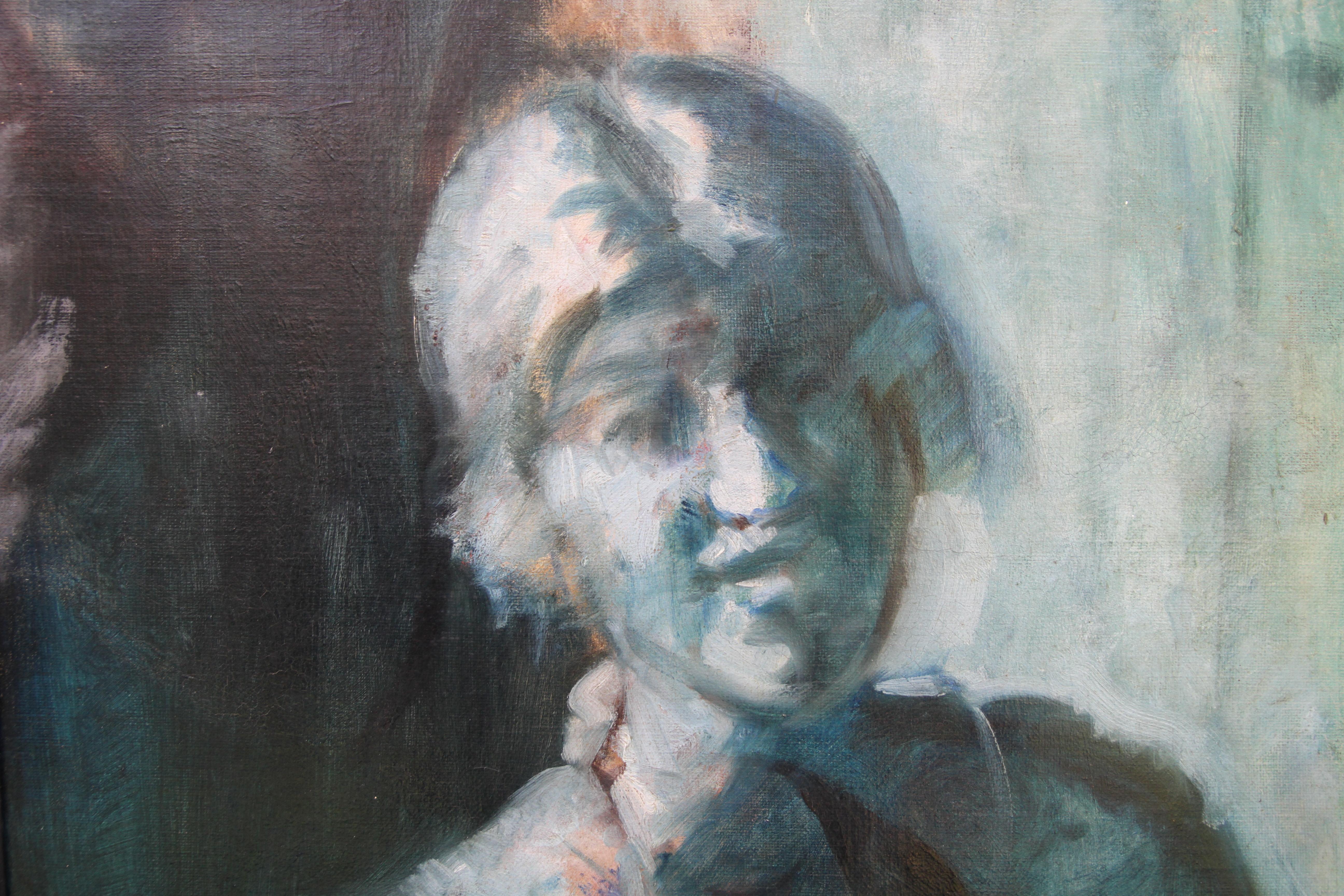 Porträt einer Frau - Blau - Britisches edwardianisches impressionistisches Ölgemälde  (Impressionismus), Painting, von Philip Wilson Steer
