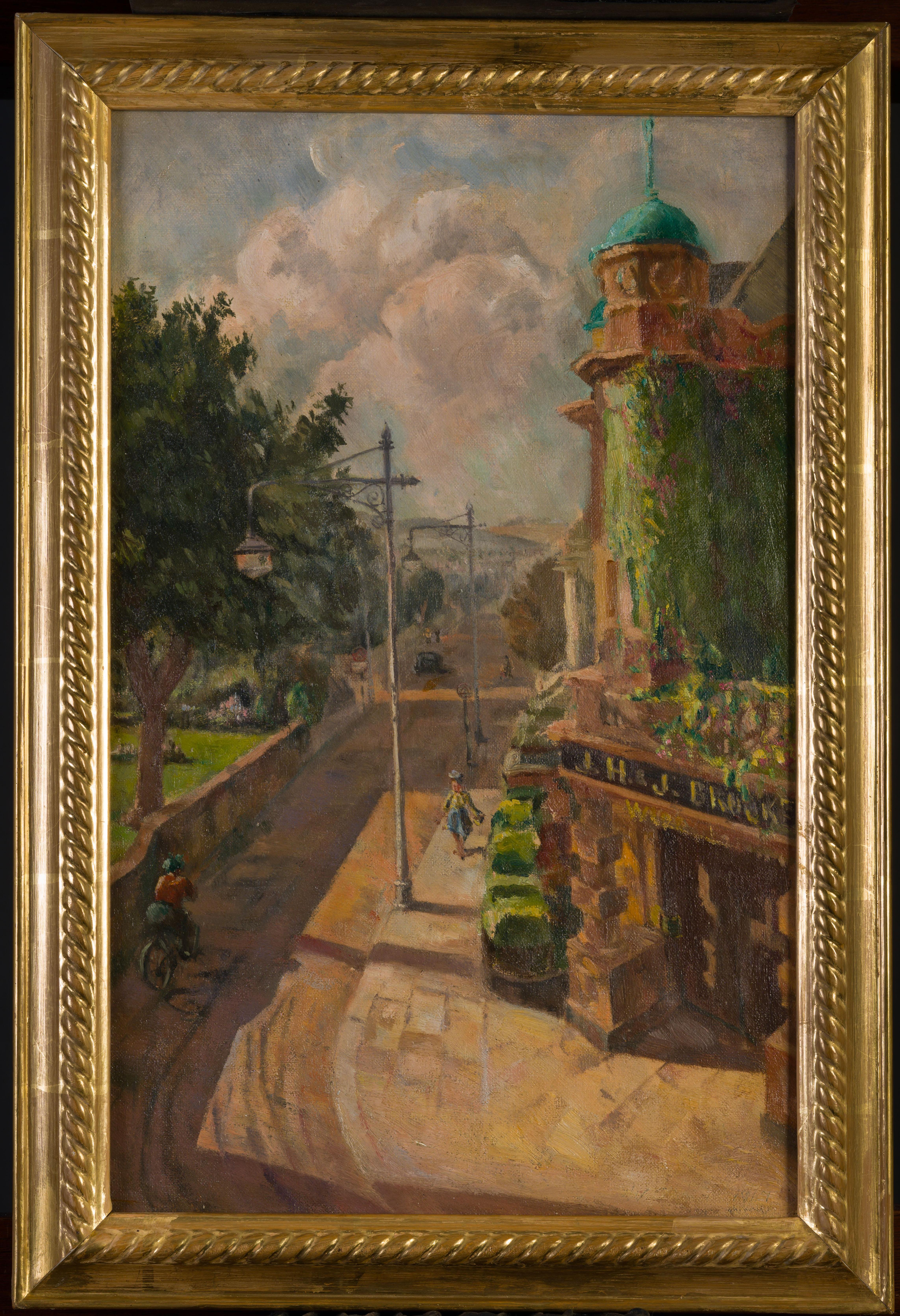 Sandgate Road , Folkstone, Kent. - Landscape Painting Marrone di Philip Wilson Steer