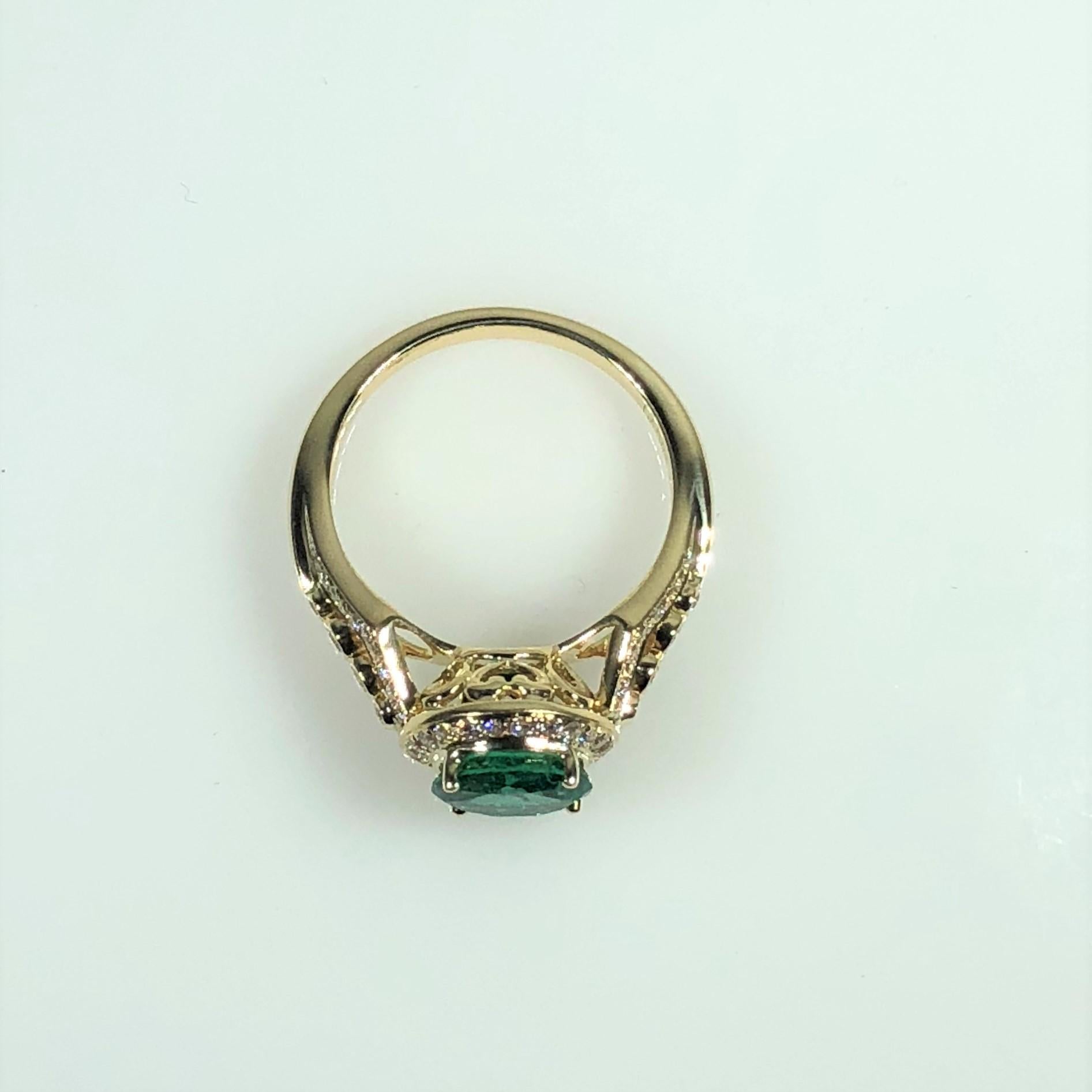 Philip Zahm Designs 18 Karat 1.81 Carat Round Zambian Emerald and Diamond Ring 4